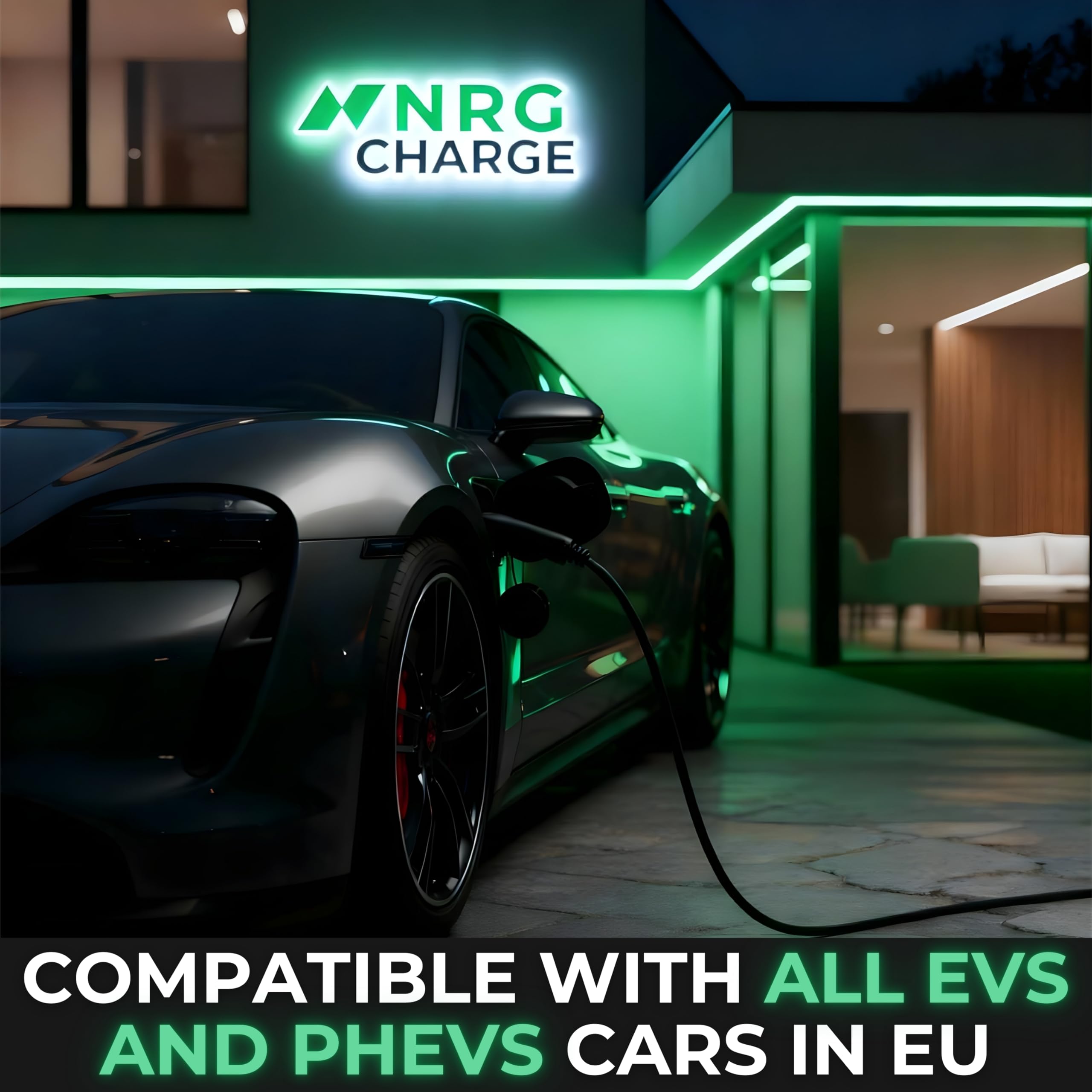 Cable de carga tipo 2 enchufe CEE [trifásico, 7 m, 6-16 A] - Caja de pared móvil y cargador EV - Carga rápida para coche eléctrico - Compatible con VW, Tesla, BMW, Audi, Hyundai y más (11