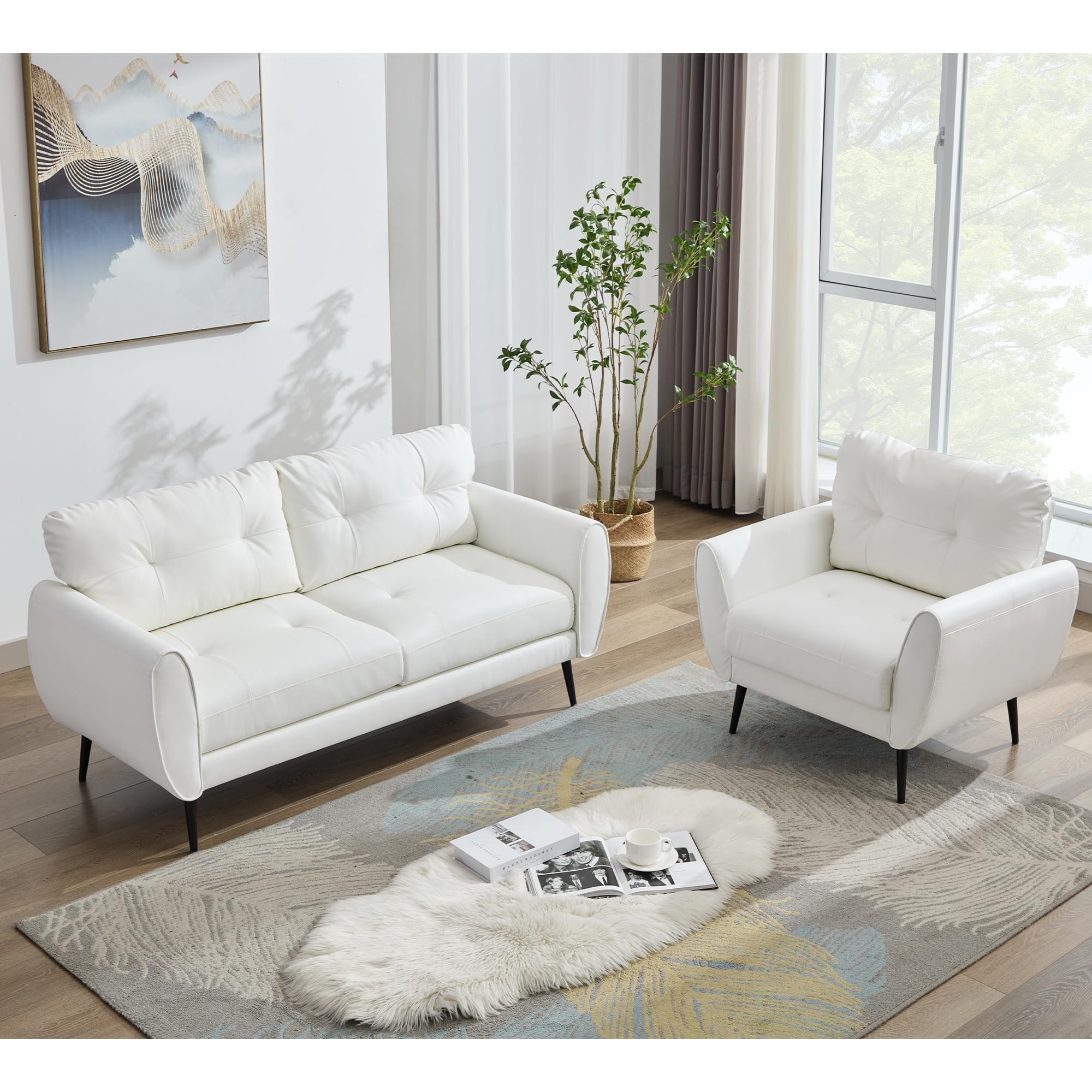 Best White Leather Couch Picks for 2026 2 TYBOATLE 61'' Small Leather Loveseat and Chairs, 3 Piece Living Room Sets, White — product photo