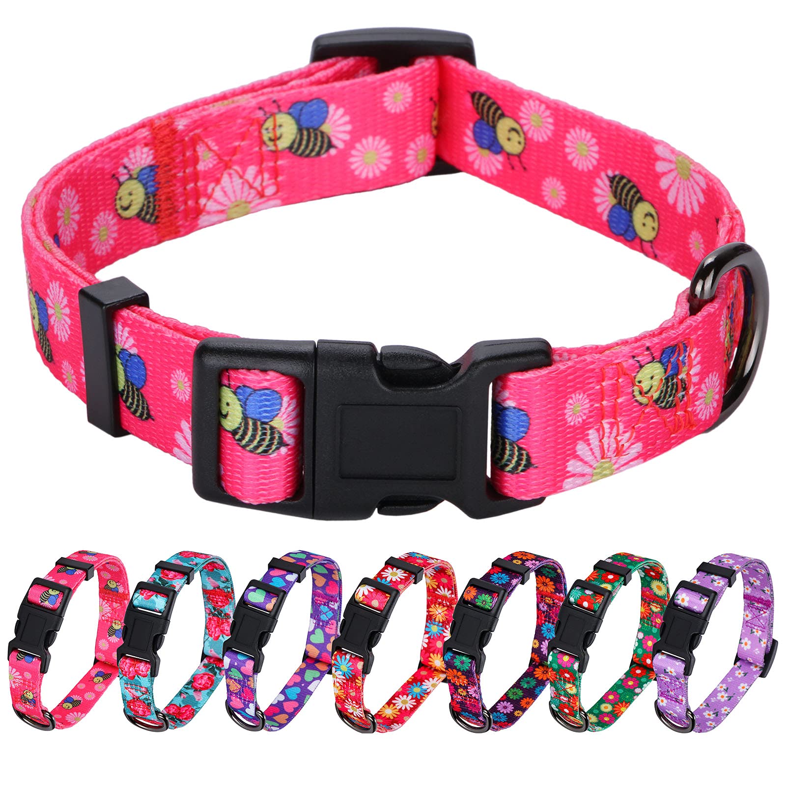 Rhea Rose Pink Dog Collar Summer Daisy and Bees Print for Small Dogs