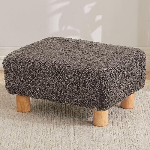 Miniatura 25 de Taburete pequeño otomano, reposapiés otomano de sherpa, reposapiés otomano para sofá, reposapiés rectangulares y otomanos, pequeño para sala de Azul