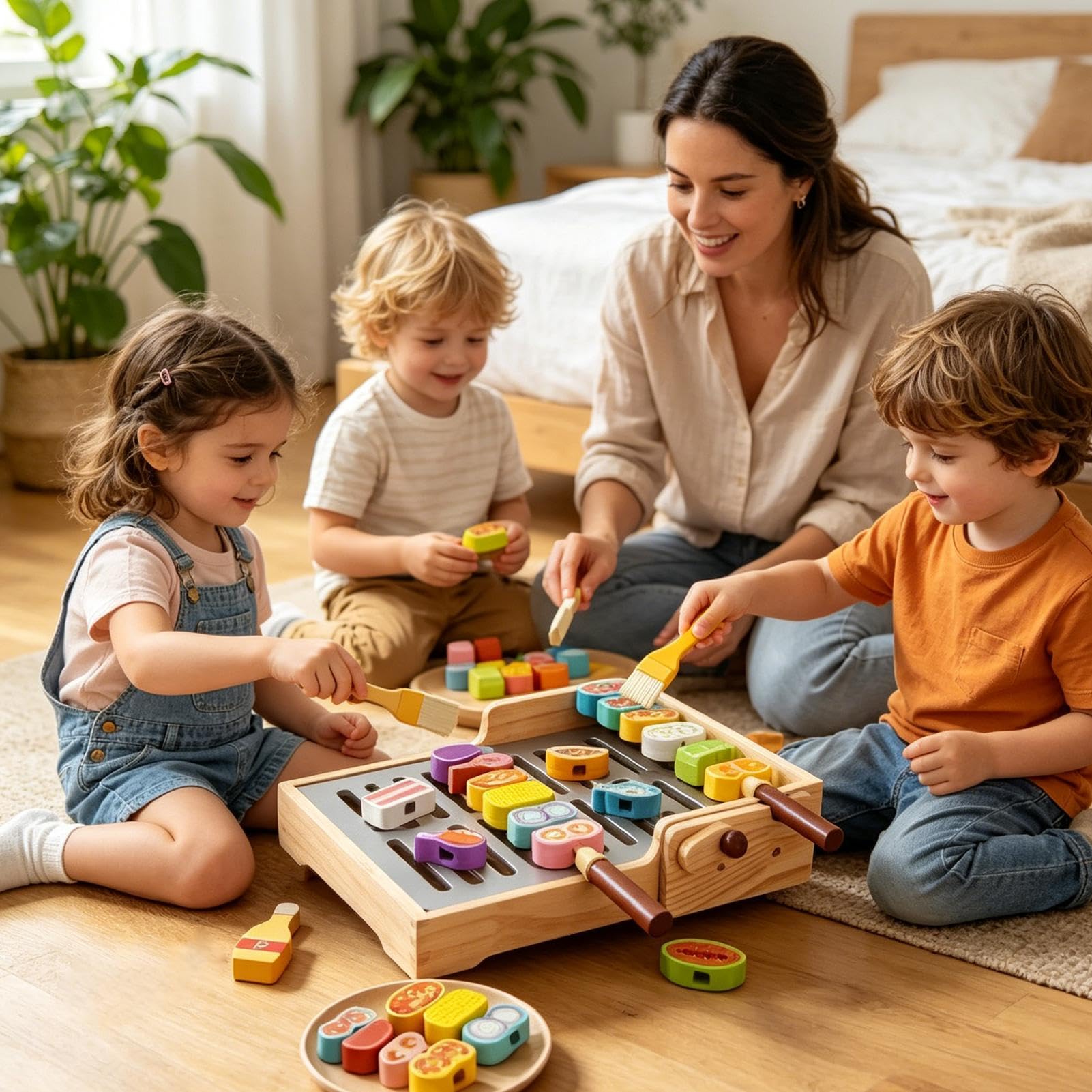 Parrilla Infantil - Lindo Juego de Madera Interactivo Realista Para Niños - Parrilla de Juego de Alimentos | Para Niños Y Niñas Familia Hija Cumpleaños Parque Patio trasero Jardín