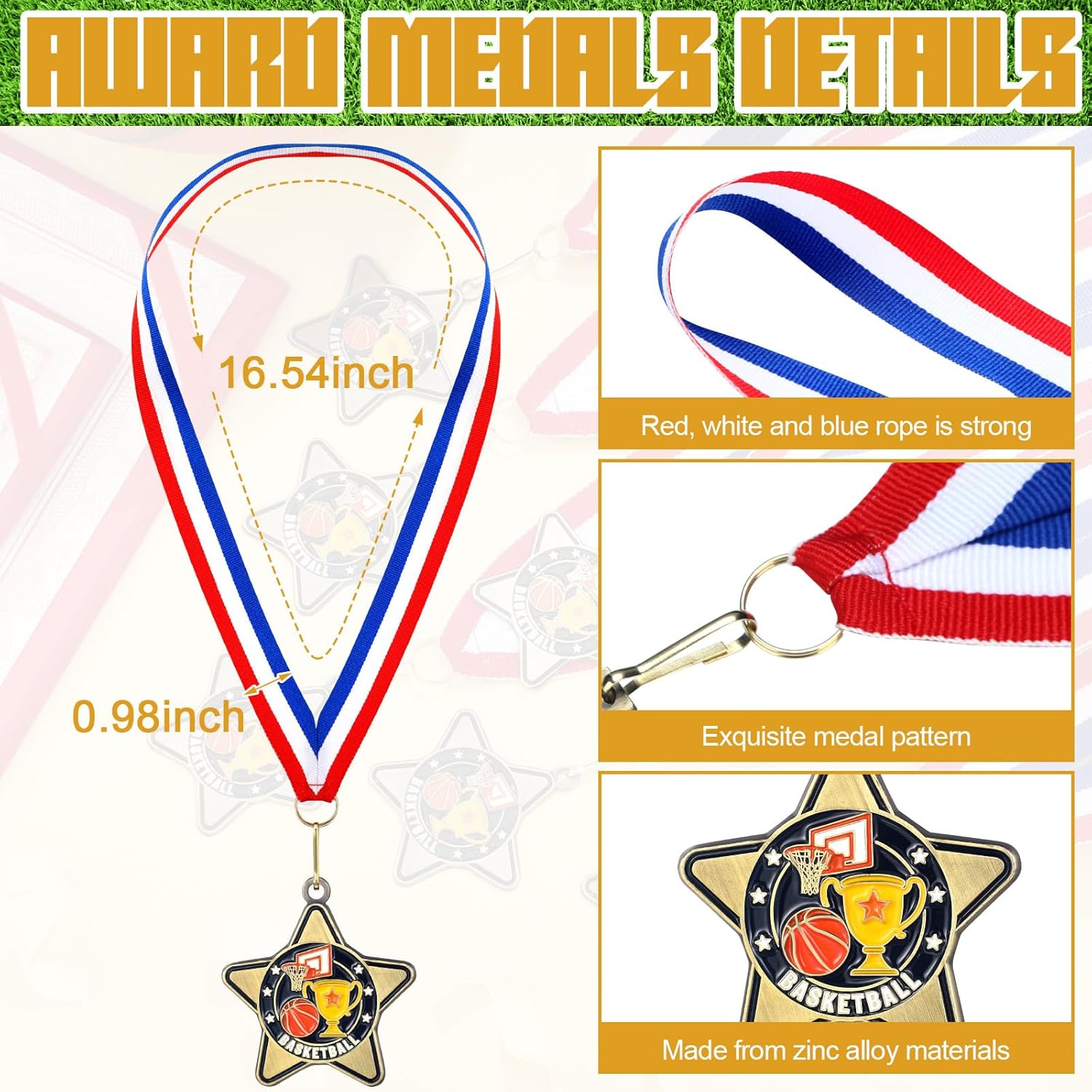 Tondiamo 24/48 Pcs Award Medals Bulk Sports Medals with Neck Ribbons 2 Inches Winner Award Prize Gift for Sports Themed Party Favors Team Tournaments Competitions Match