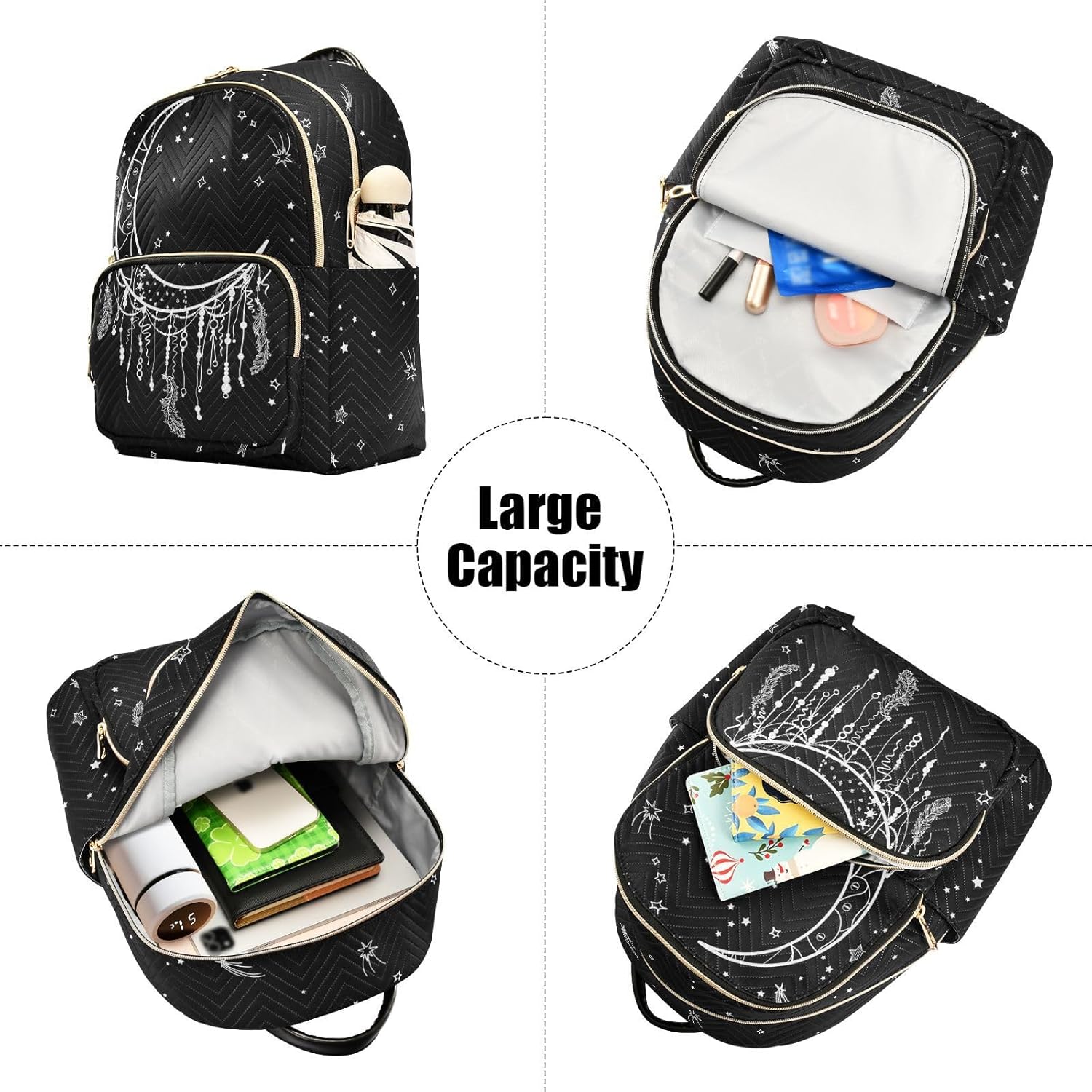 ZAZYXTJ Dreamcatcher Moon Backpack Purse for Women Quilted Mini Fashion Backpacks Lightweight Travel Casual Backpack S - Image 5