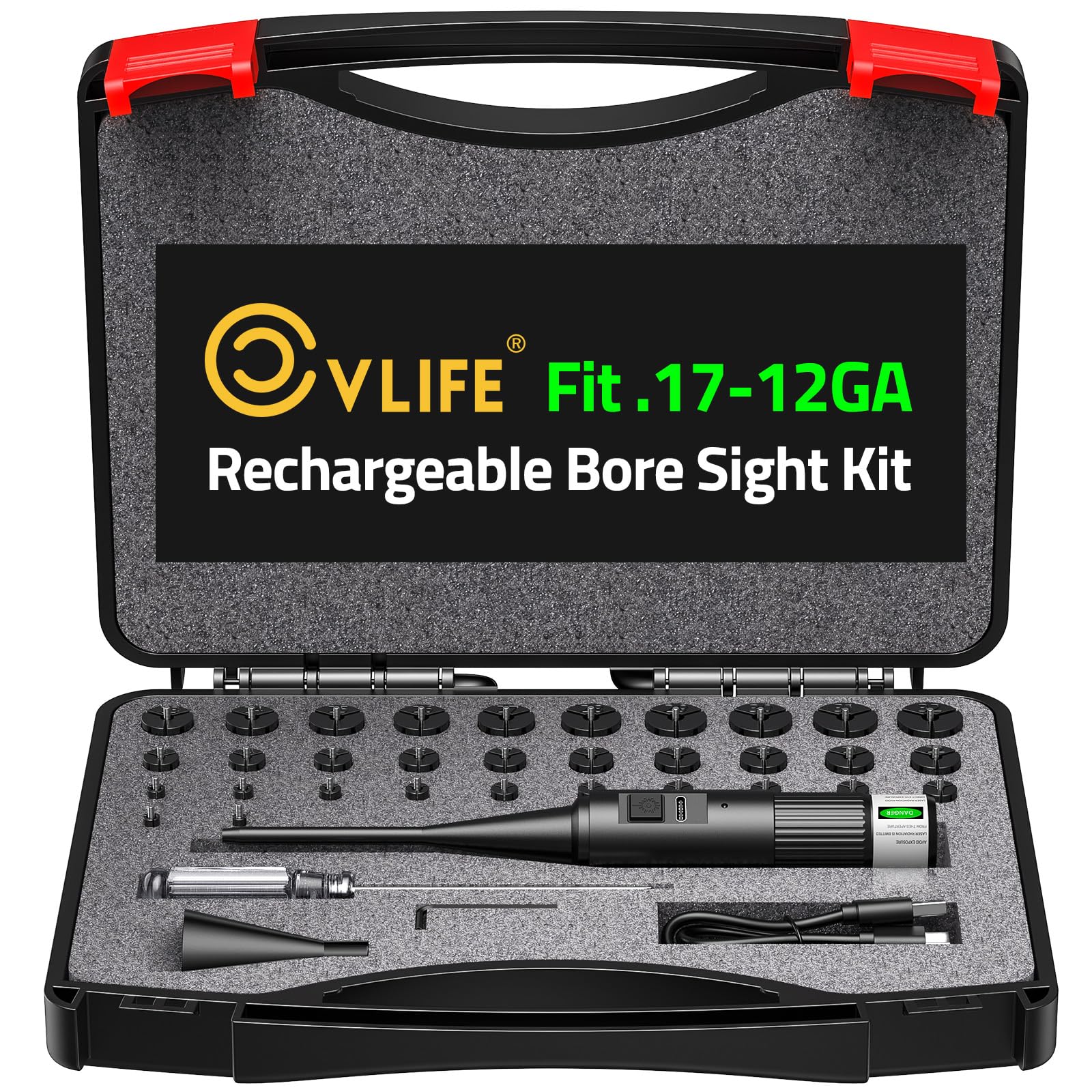 CVLIFE Upgraded Rechargeable Bore Sight Laser with 32 Adapter Kit, Professional Green Laser Bore Sight Kit Fits .17 to 12GA Calibers