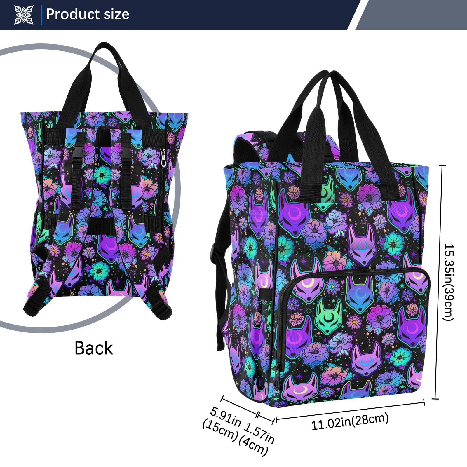 ALAZA Zaino per il cambio del bambino, borsa fasciatoio viola gotica con pipistrelli, borsa multifunzionale per pannolini, grande capacità, zaino per mamma e papà