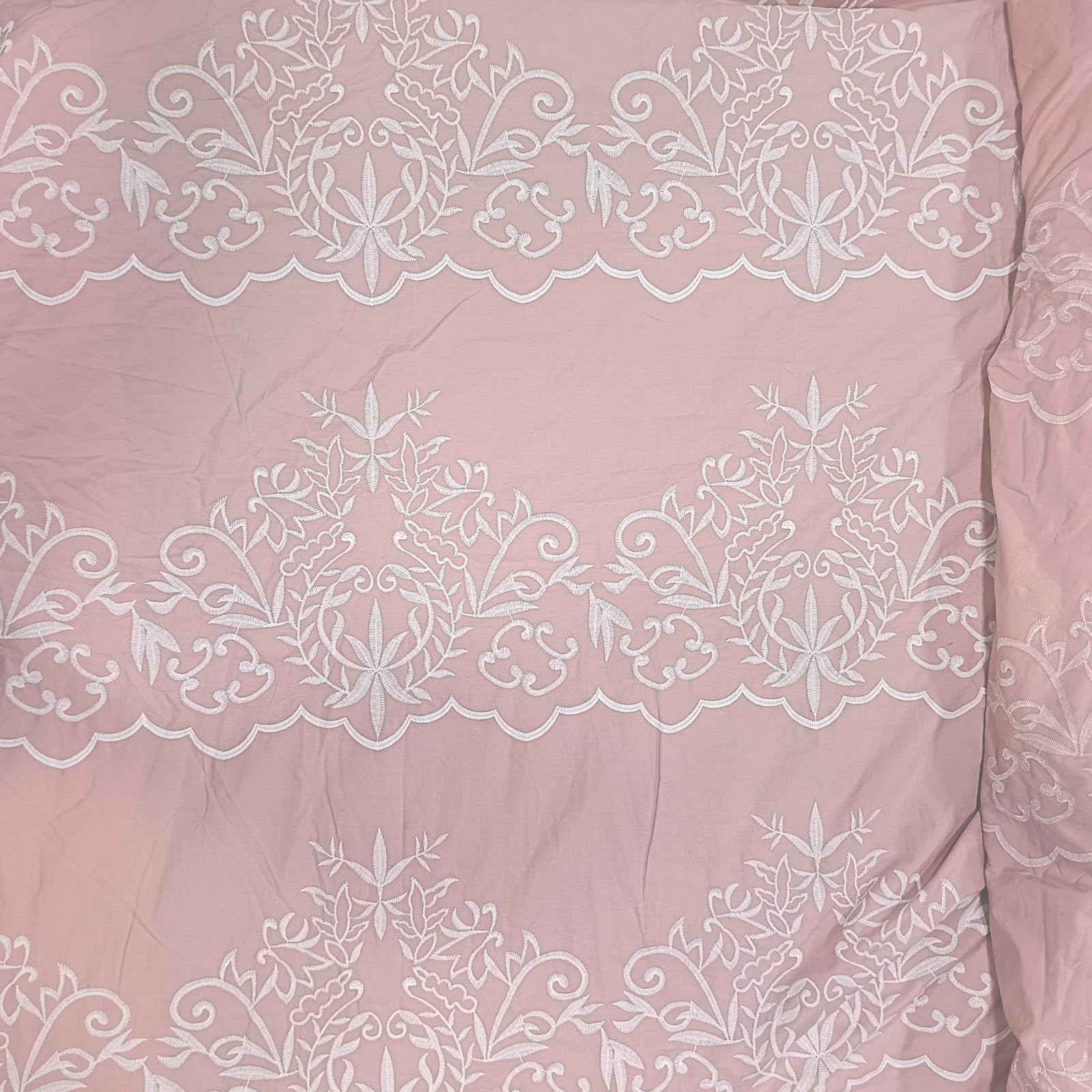 Soft Pink Schiffli Embroidered Multipurpose Cotton Poplin Fabric, White Floral Embroidery | Premium Designer Lace Work Fabric for Saree, Dress, Dupatta & Blouse | 2 Meter-image-27