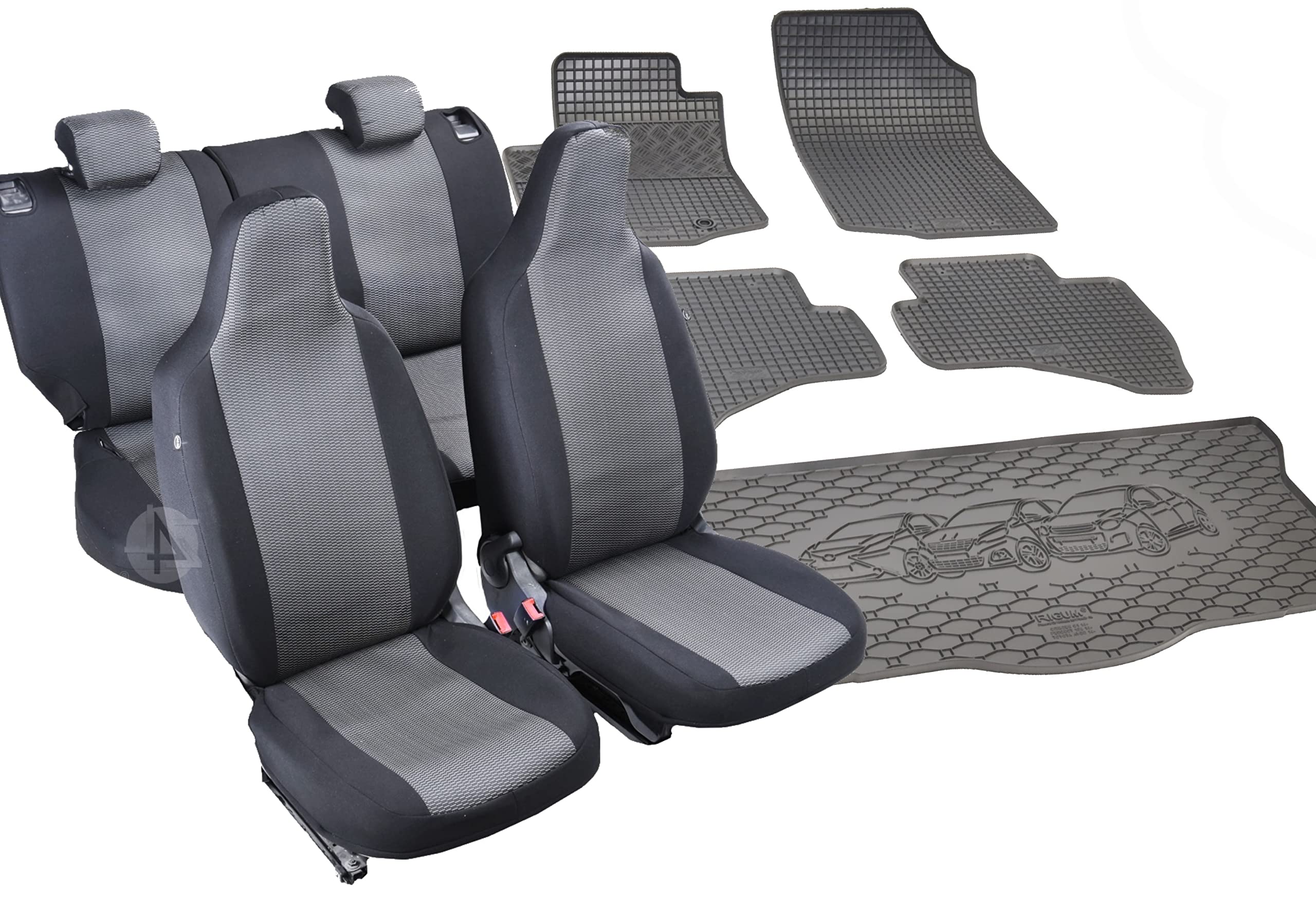 Passgenaue Sitzbezüge Hero und passgenaue Gummifußmatten Set für Toyota Aygo II ab 2014 - ideal angepasst
