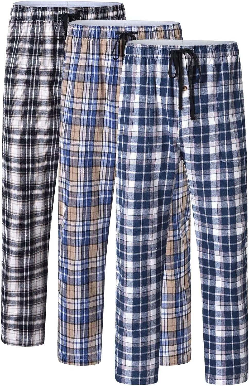 yuyangdpb Men's 3-Pack Pajama Pants Cotton Plaid Pjs Bottoms Sleep Lounge Pant Button Open Fly with Pockets