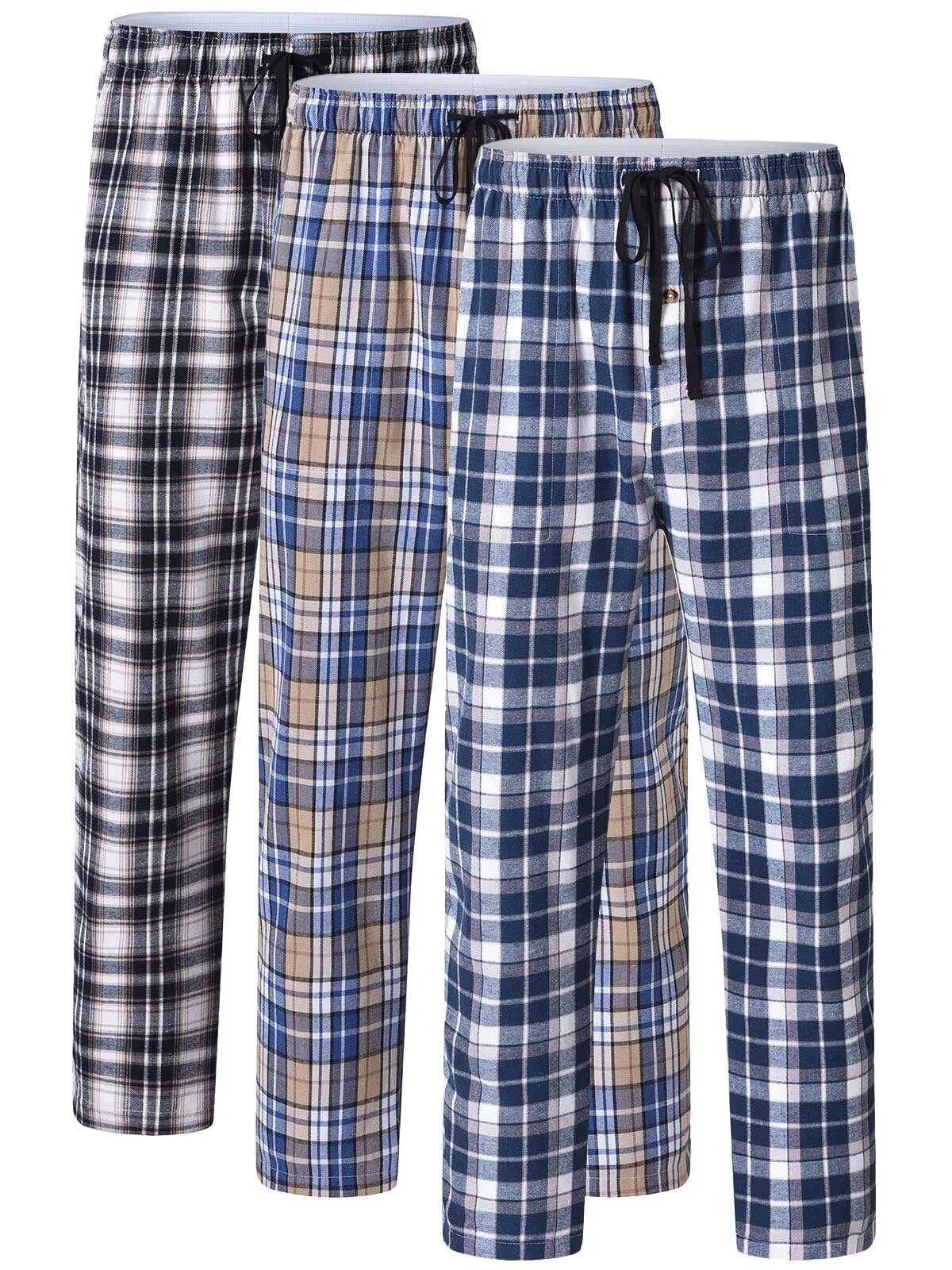 yuyangdpb Men's 3-Pack Pajama Pants Cotton Plaid Pjs Bottoms Sleep Lounge Pant Button Open Fly with Pockets