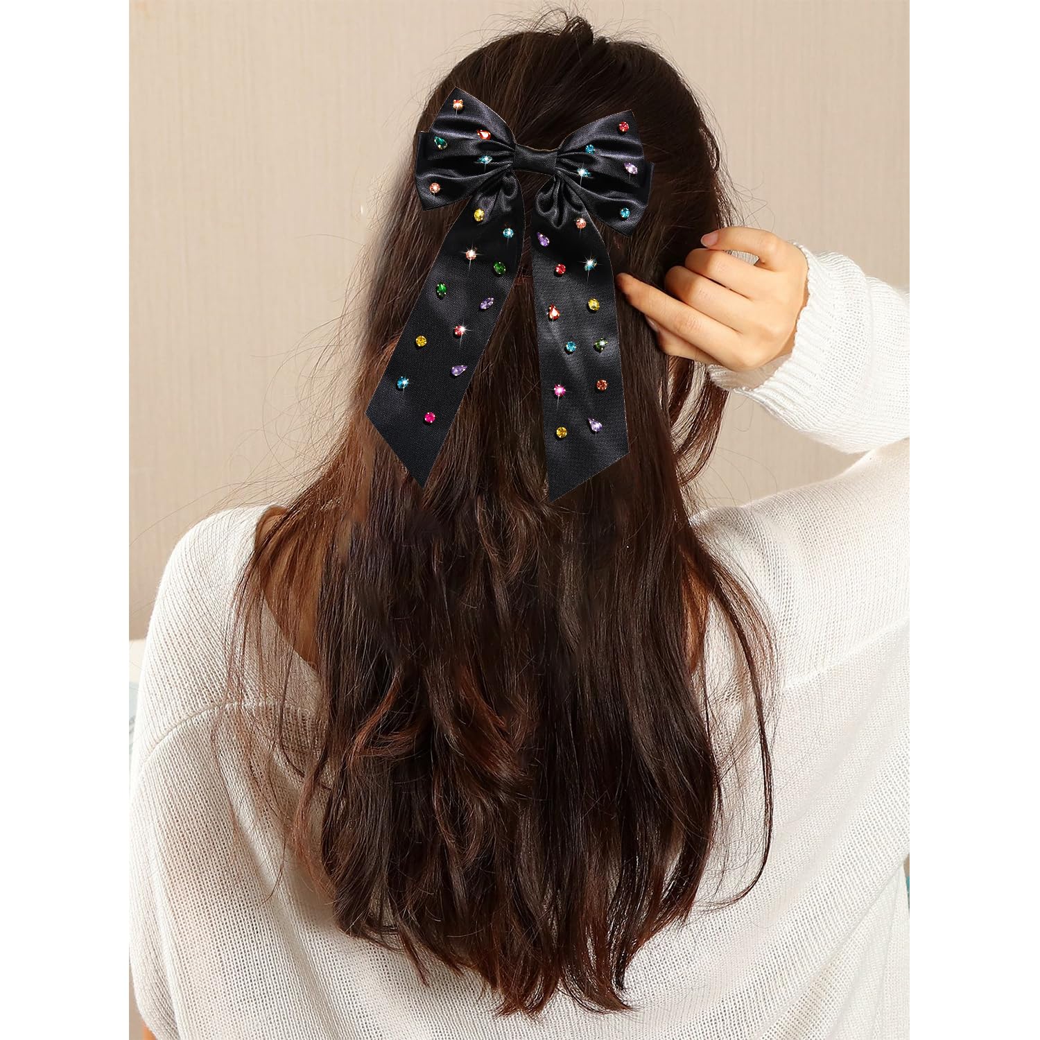 Amazon.com : Rhinestone Hair Bows for Women Silky Satin  display picture 3