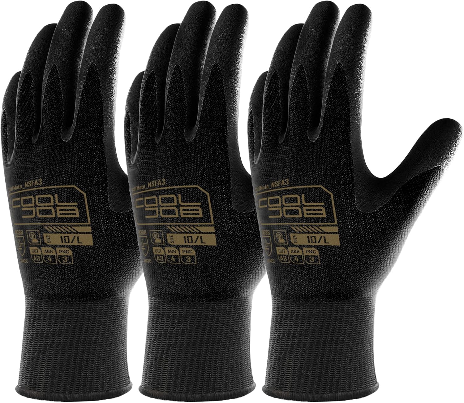 COOLJOB A3/A9 Cut Resistant Safety Work Gloves with Nitrile Grip, Touchscreen & Flexible for Gardening Fishing Construction