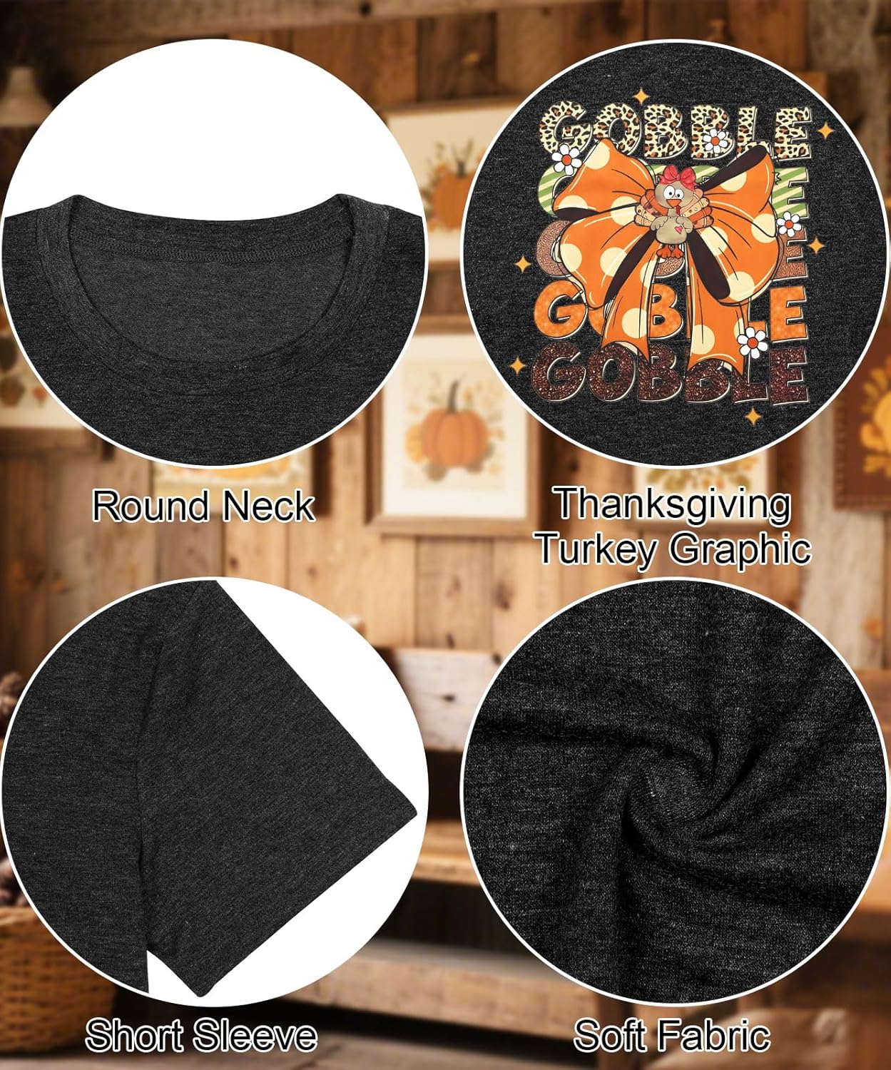 Thanksgiving Shirt Women Funny Turkey Graphic T-Shirt Gobble Gobble Print Shirts Turkey Day Gift Fall Tee Top - Image 5