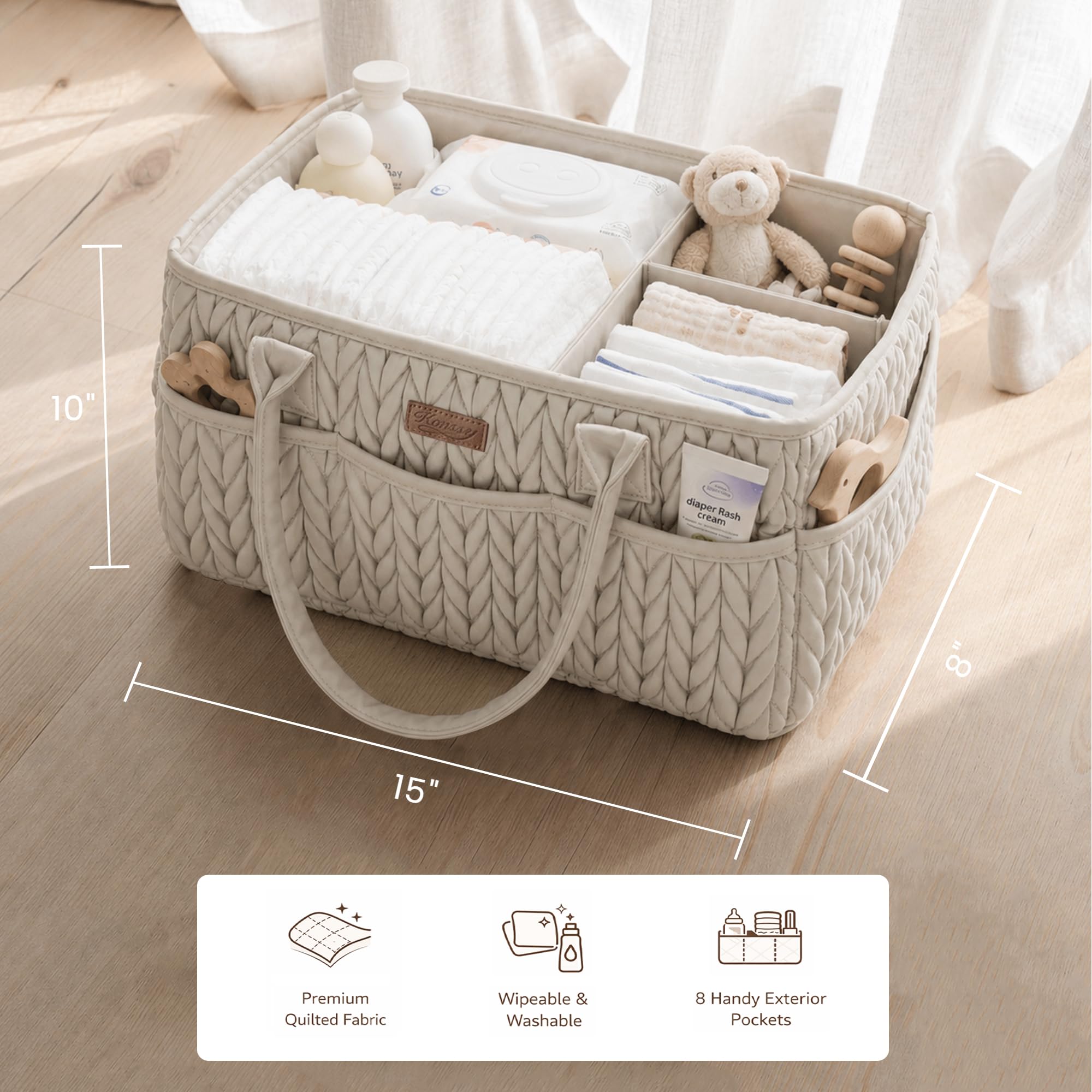 Konssy Organizer per pannolini per bambini, design intrecciato trapuntato