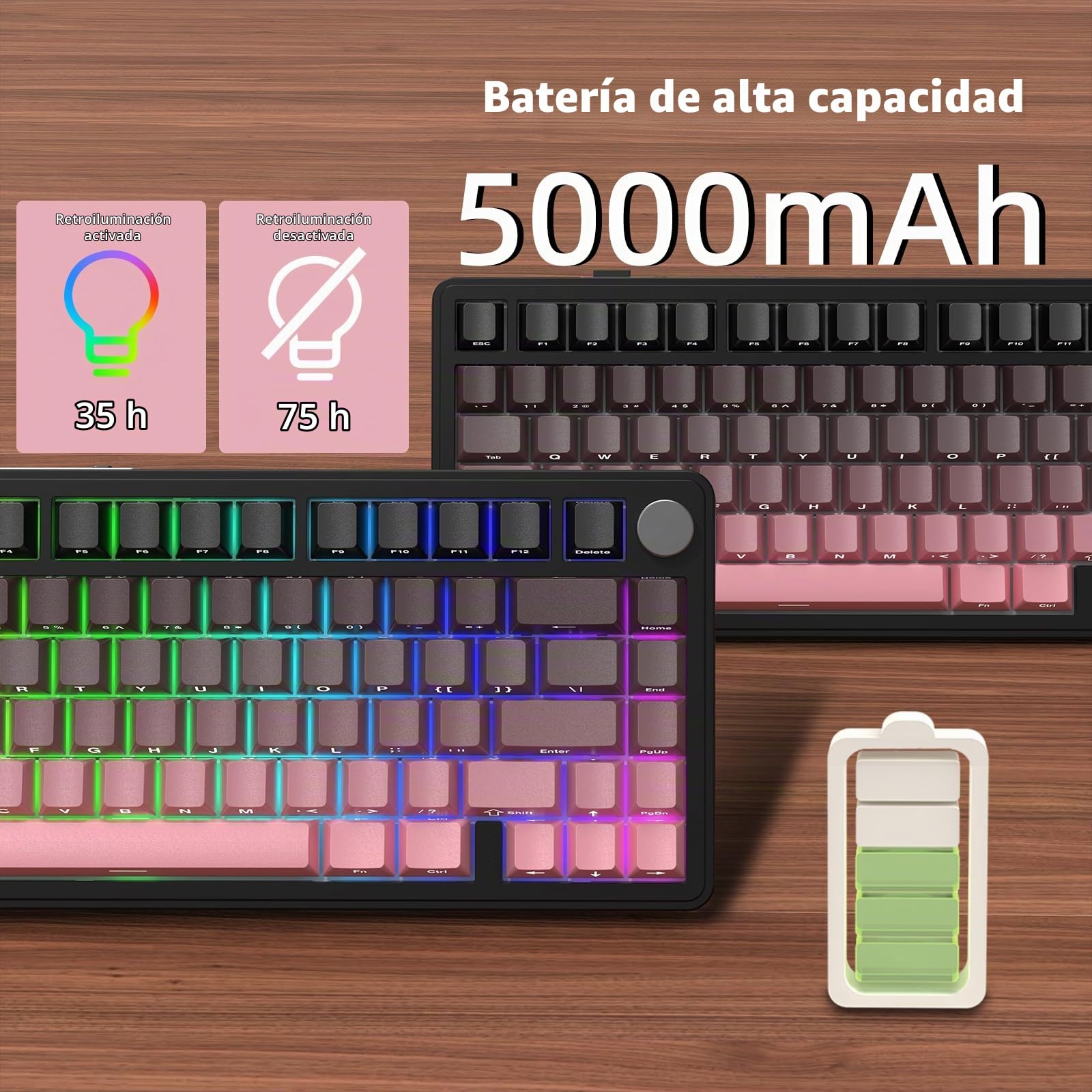 ATTACK SHARK X85 Teclado mecánico de Junta con Perilla, 75% (BT5.0/2.4G/USB-C) Teclado inalámbrico para Juegos y Acolchado de Cinco Capas, RGB, 5000 mAh, Teclas PBT con impresión Lateral (Rosa)