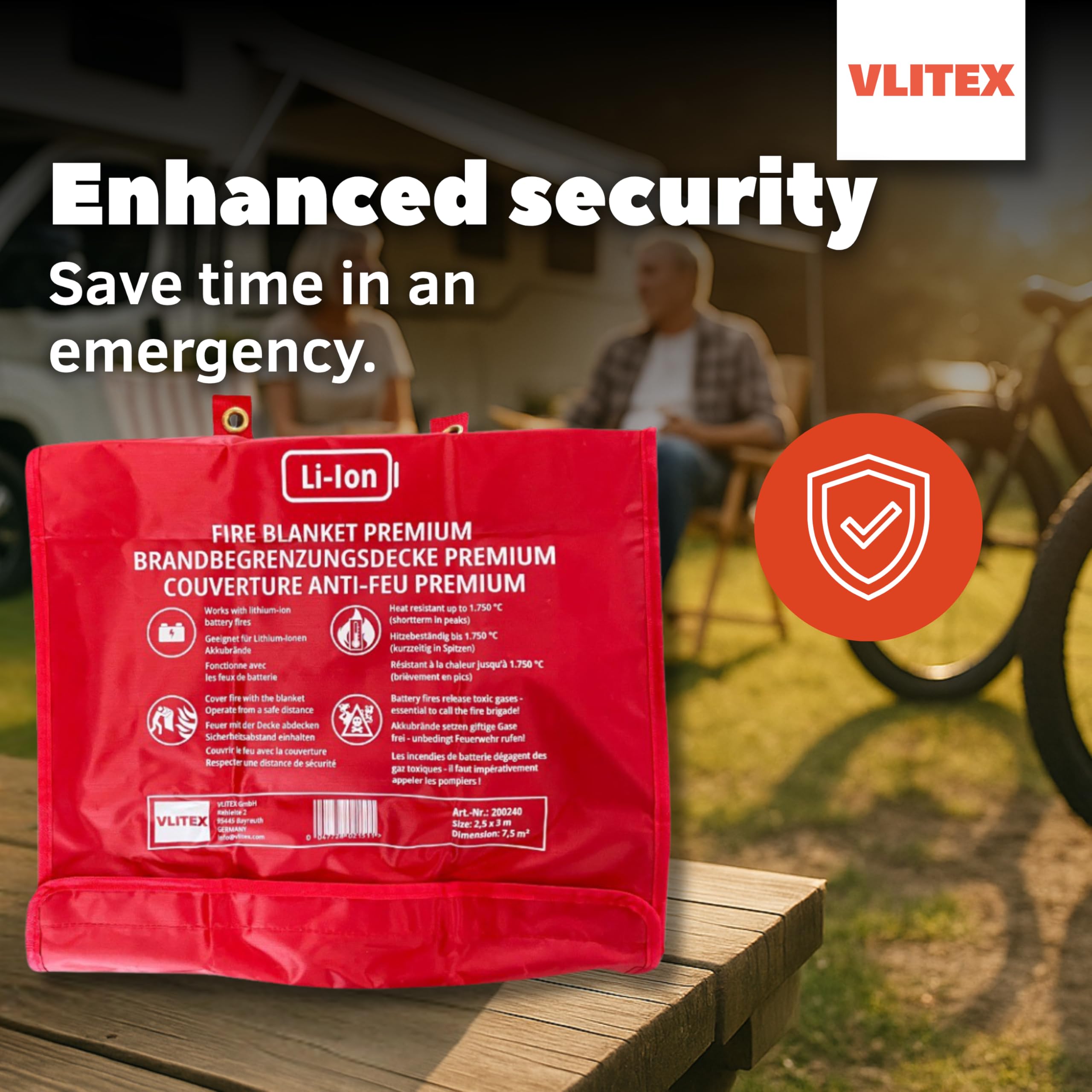 VLITEX Manta ignífuga || Batería Li-Ion Brand Explosion || E-Bike, E-Scooter, Seniors Mobil etc. || Retardante de Fuego hasta 1000 °C || 250 x 300 cm || Protección contra el Polvo, la Suciedad