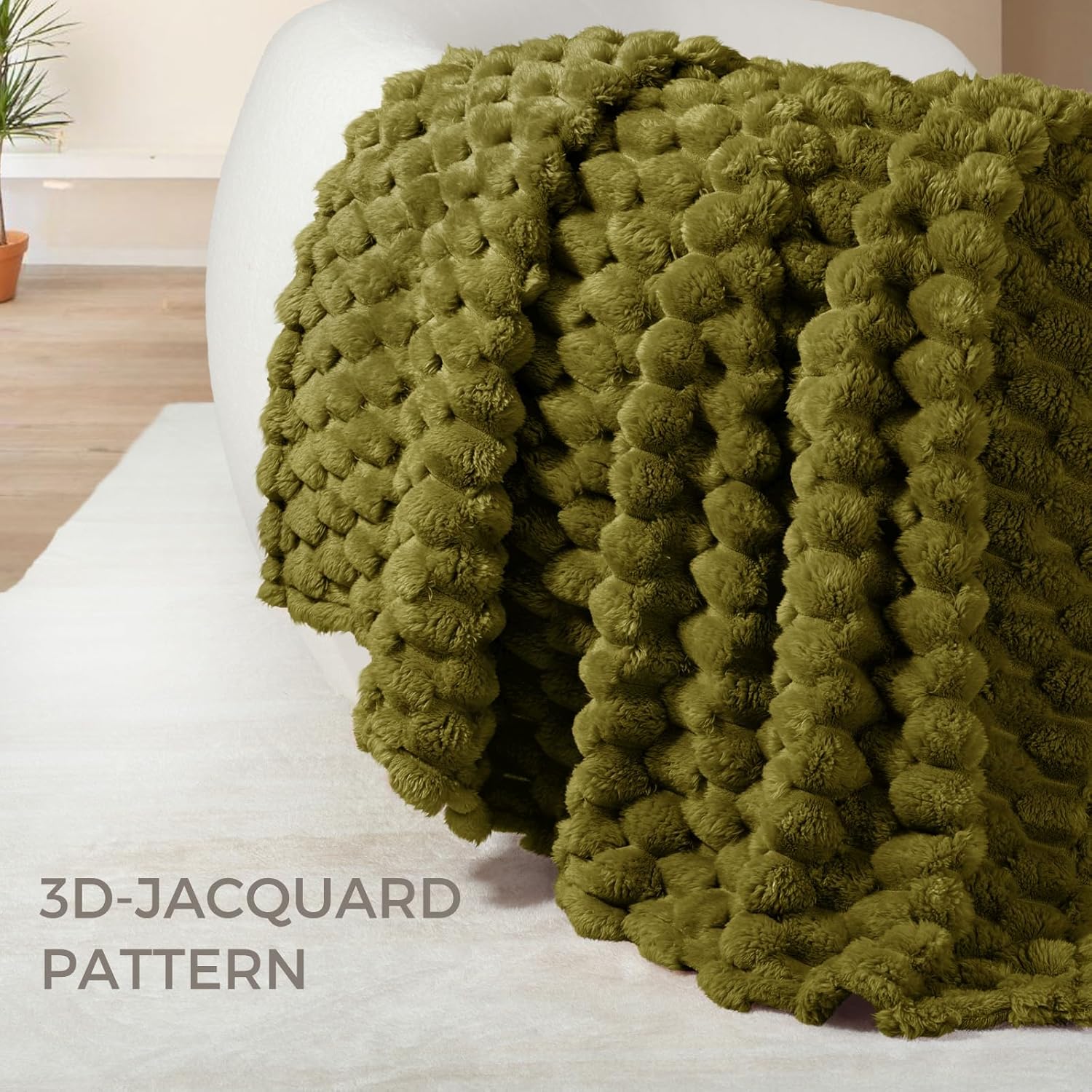 Whale Flotilla Throw Blanket for Couch with Jacquard Pattern, Fuzzy Soft Cozy Exquisite Blankets for All Season, Warm and Fluffy, 50x60 Inch, Olive - Image 3