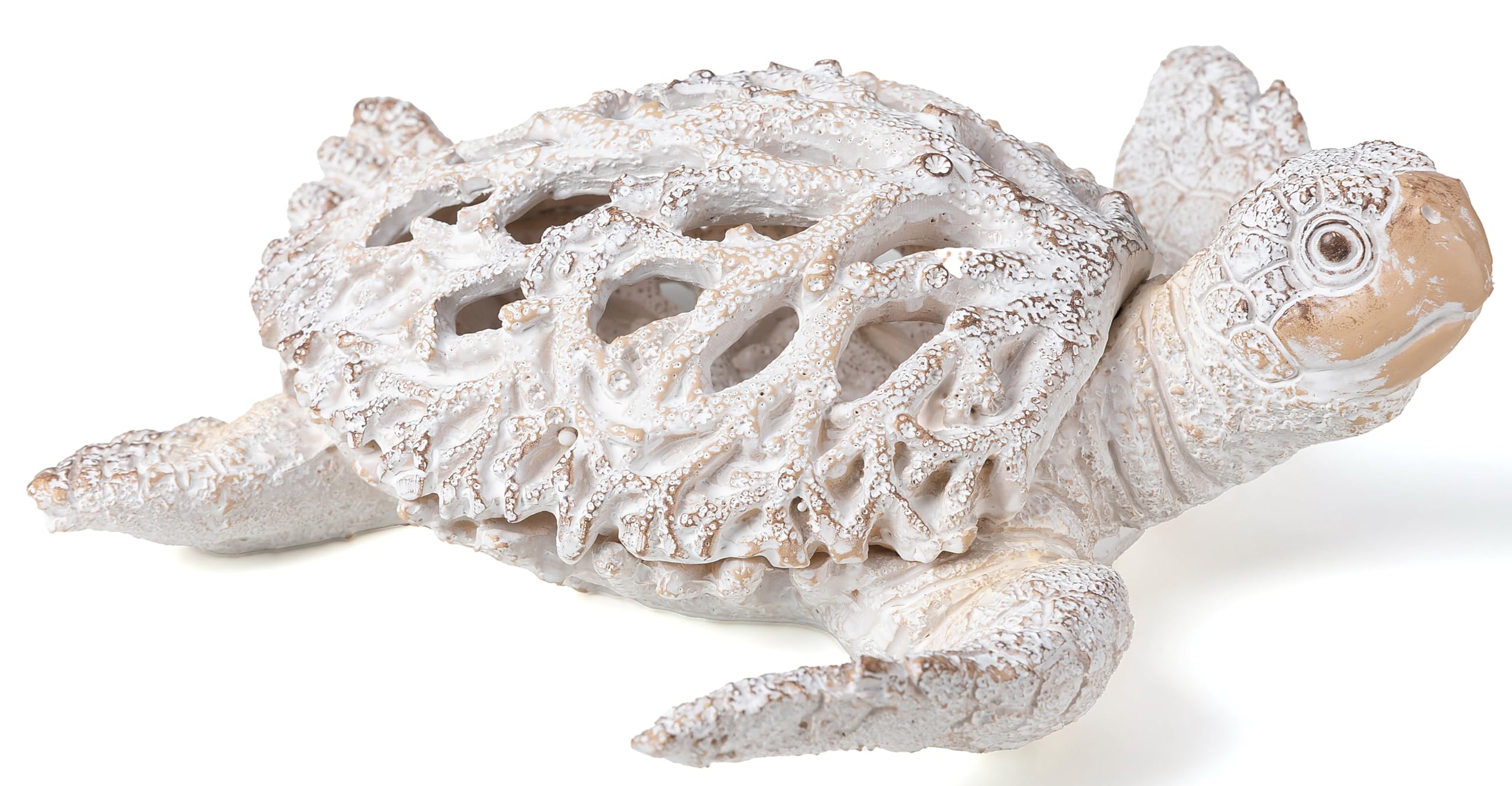 VVGIFTS Ocean Decor White Sea Turtle Coral Reef Home Office Decor Sculpture Beach Coastal Tabletop Shelf Collection (White)