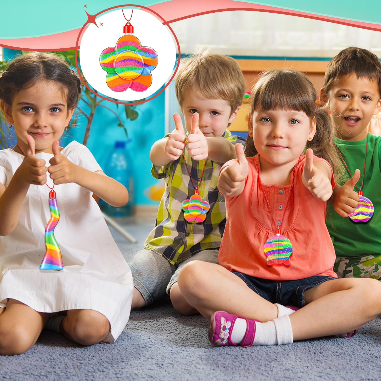 Zubebe 100 collane con bottiglie di sabbia artistiche, kit fai da te per feste estive, gruppo di attività fai da te, con mini imbuti in plastica trasparente, per compleanni, matrimoni, feste, sabbia