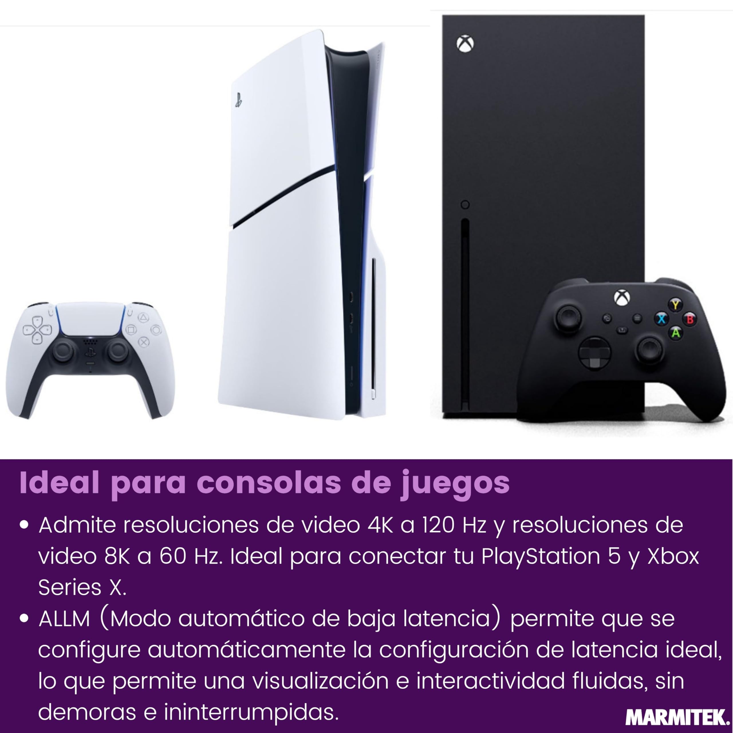 Switch HDMI 8K60 Marmitek AS28-4K120 Gaming Fluido - HDMI 2.1 2 entradas 1 Salida - 48 Gbit/s VRR ALLM QMS QFT - conmutación automática - selector HDMI