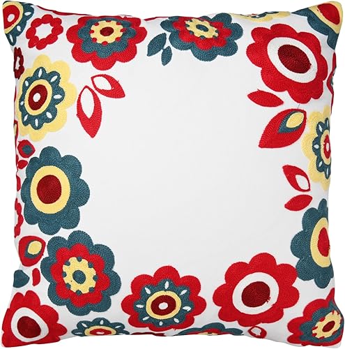 GXXGE Funda de almohada decorativa bordada de 18 x 18 pulgadas, funda de almohada cuadrada bohemia para sofá cama, patrón floral de plantas para