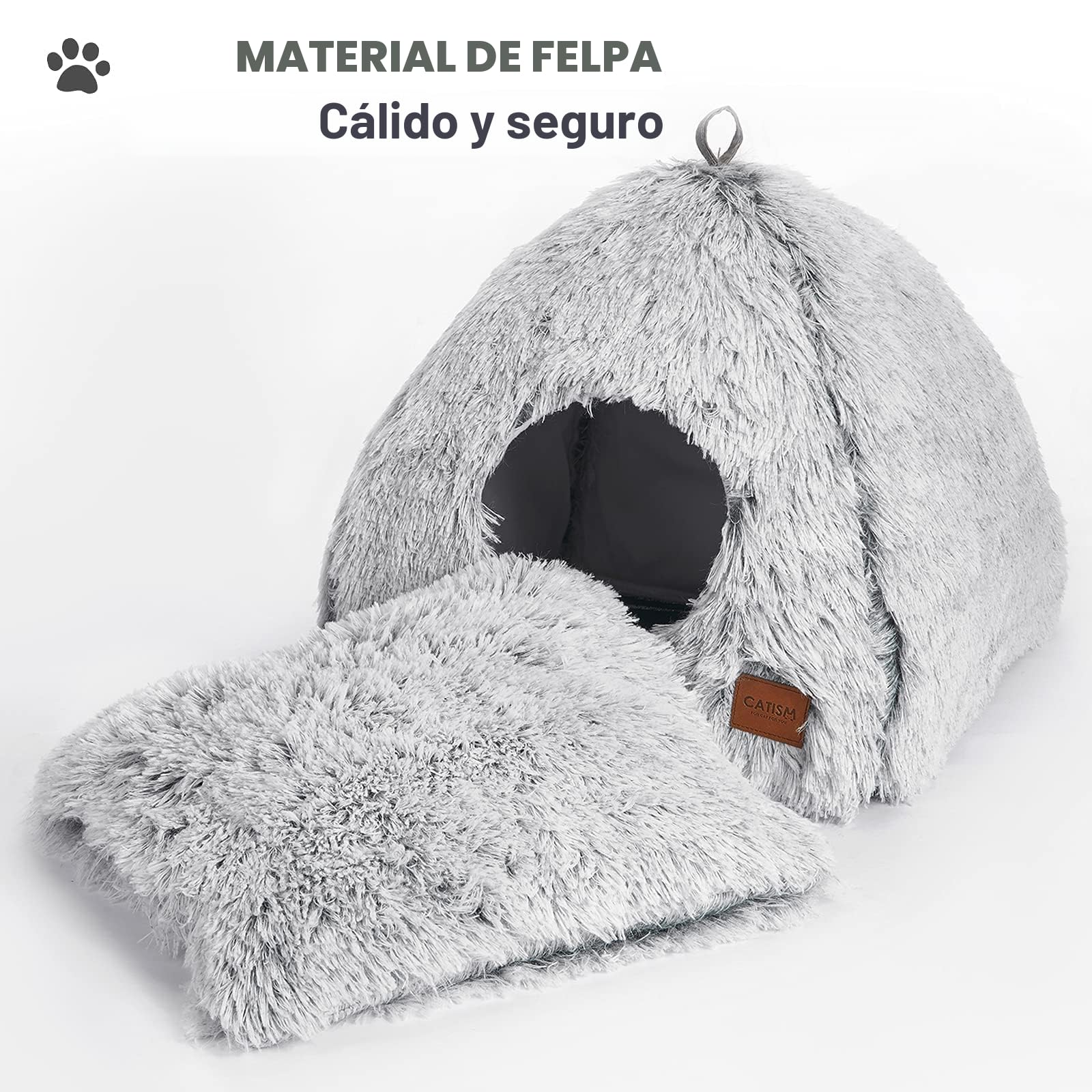 Cama para Gatos CATISM, Cama Caliente con Almohadas Blandas extraíbles y Lavables (40 x 40 x 37 cm), Adecuada para Gatos de Interior o pequeños Cachorros en hogares de acogida, Color Gris