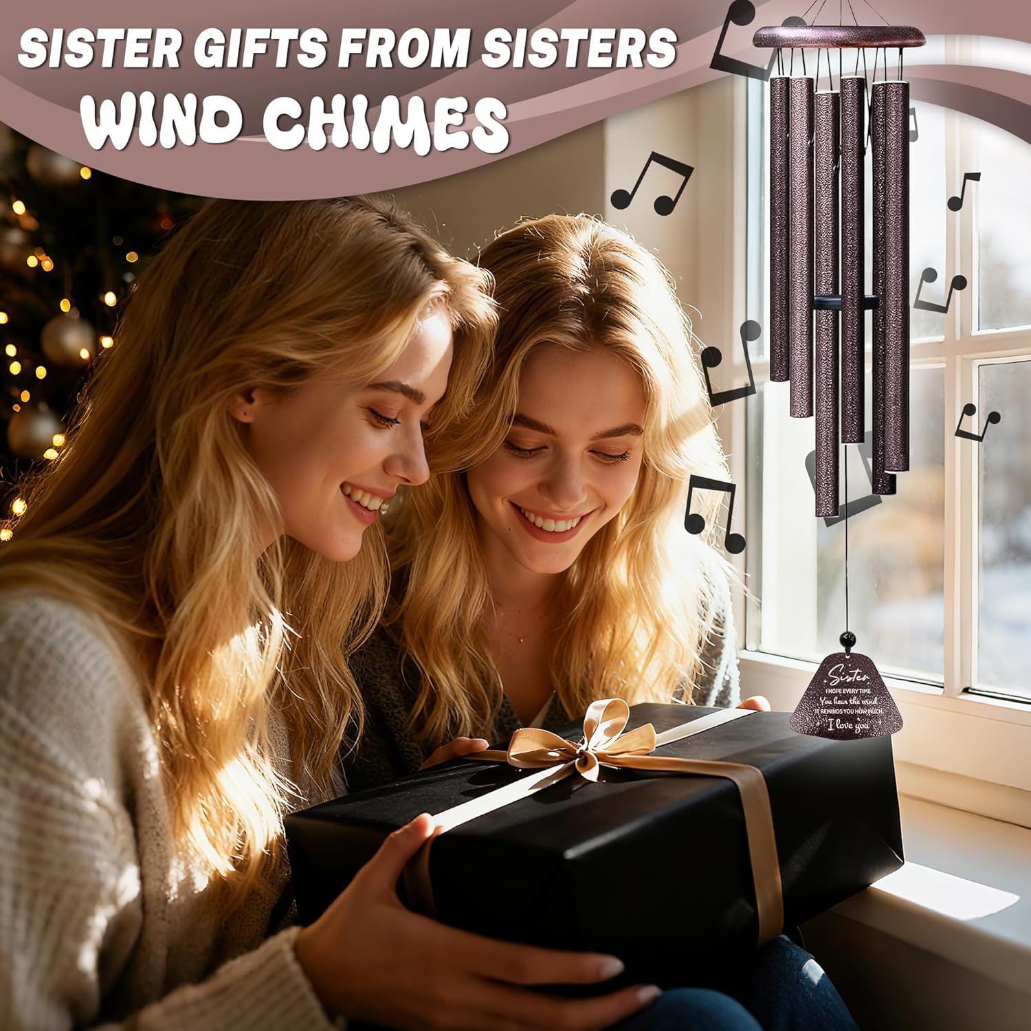Sister Gifts Wind Chimes 32", Gifts for Sisters, Big Sister Birthday Gift from Sis/Brothers, Christmas Mothers Valentines Day Graduation Gift for Sisters, Best Sis Ever Presents for Women - Image 2