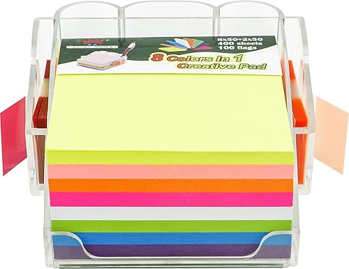 Juego de soporte para bolígrafo dispensador de notas adhesivas, notas autoadhesivas, 8 colores ultra de 3 x 3 pulgadas, 400 hojas de neón y 1 x 1