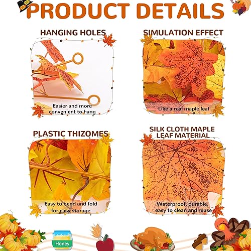 Miniatura 3 de YUNAI Guirnalda de hojas de otoño, decoración de otoño de Acción de Gracias, guirnalda de Navidad para el hogar, hojas de otoño de arce, follaje