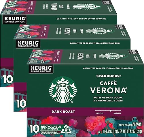 Vista 30 de Starbucks Cápsulas de café K-Cup Dark Roast — Caffè Verona para cafeteras Keurig — 1 caja (10 cápsulas)