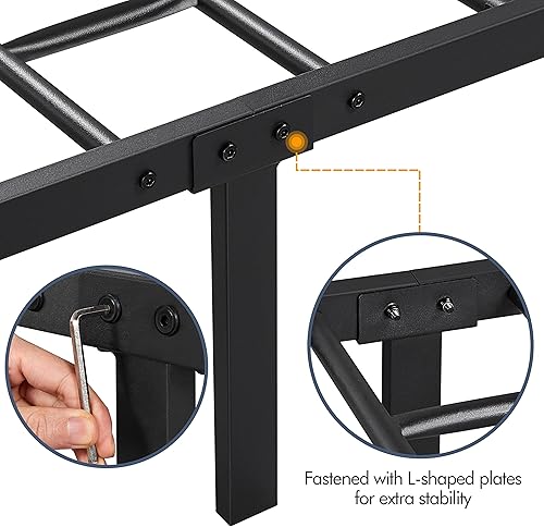 Miniatura 7 de Topeakmart Marco de cama de metal completo con cabecera y estribo vintage, marco de cama de metal resistente de 13 pulgadas con almacenamiento,