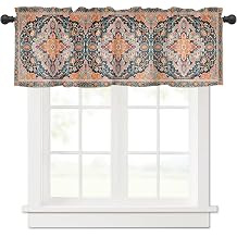 Pink Beige Boho Valances Window Treatment Farmhouse Decor, Vintage Ethnic Tribe Abstract Art Rod Pocket Valance Curtains for Living Room, Bedroom, Kitchen, 54" W x 18" L - 1 Panel