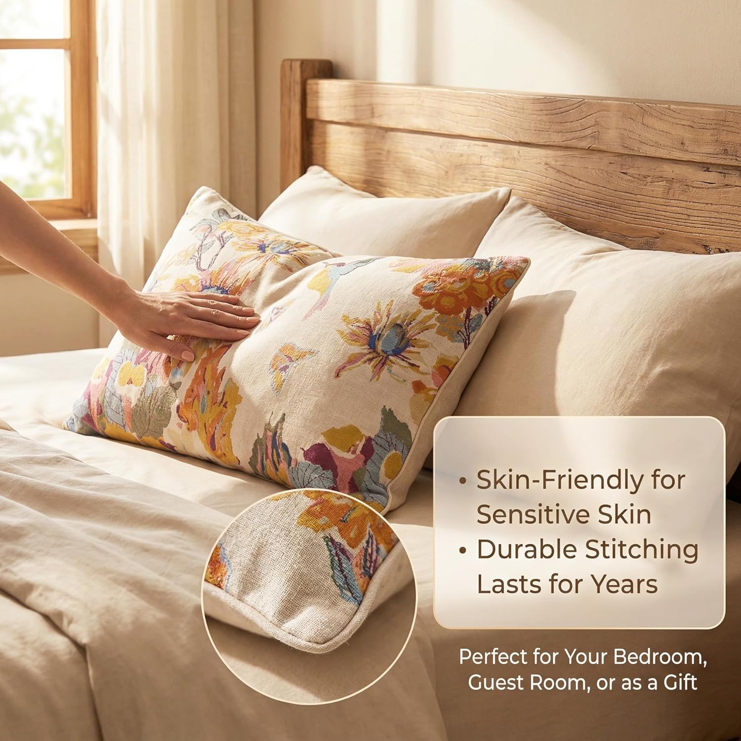 1000 TC Pillowcases Set of 2-100% Organic Washed Cotton 20"x36" King Pillow Cases with Envelope, Skin-Friendly Boho Soft Thick Bed Pillow Cover for Comfy Sleeping