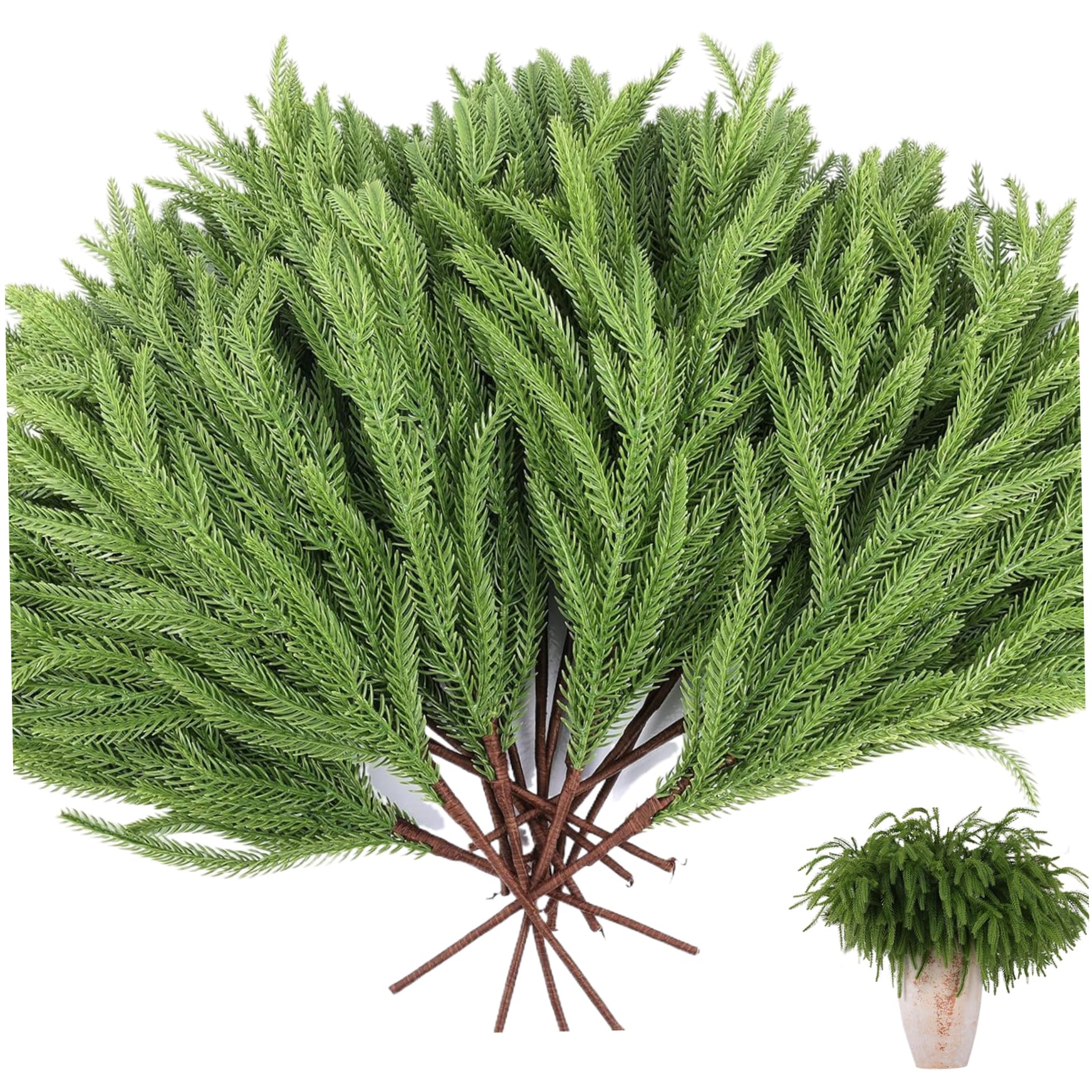 Norfolk Pine 12pcs Norfolk Pine Stämme Realistische künstliche Kiefernzweige Weichkleber Norfolk Pine Weihnachten Stängel für Weihnachten Innen im Freien im Freien Wohnkultur