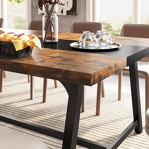 Miniatura 6 de LITTLE TREE Mesa de comedor de 70.87 pulgadas para 8 personas, mesa de cocina de madera con marco de metal fuerte para familia grande, mesa de