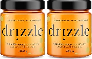 Drizzle Turmeric Gold Raw Honey - Superfood Anti-Inflammatory Blend - Rich in Nutrients and Beneficial Enzymes - Notes of Turmeric & Cardamom - 100% Raw, Pure Honey - Gluten-Free, Paleo-friendly (350g) 2-Pack