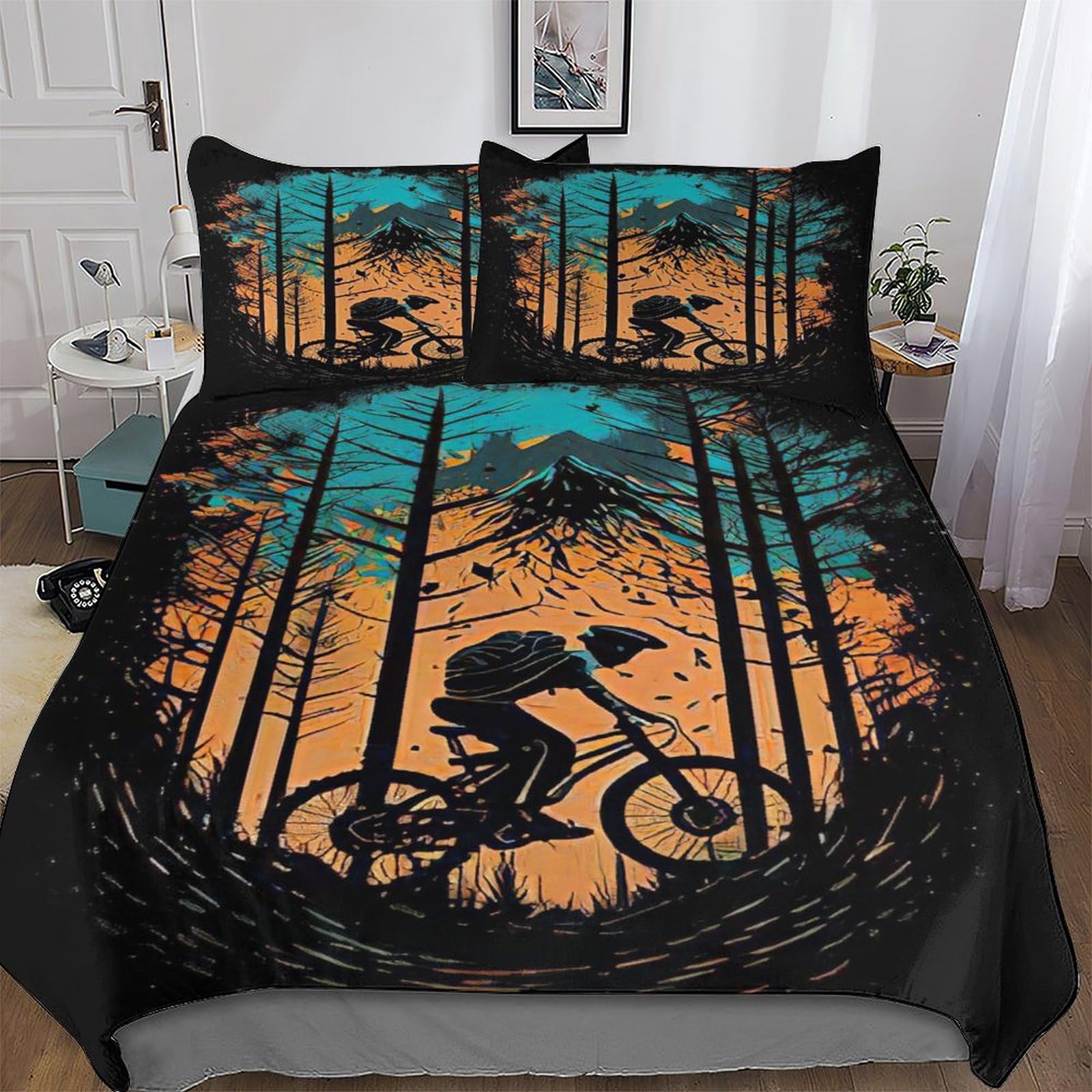 Pazzk Boys Mountain Bike-10 Mountain Bike 3D Comforter Cover Set - Brushed Microfibre Bedding Set Duvet Cover With Pillowcases, Soft Poly Cotton Quilt Cover 3 Pcs For Girls And Teenagers Double (200X200cm)