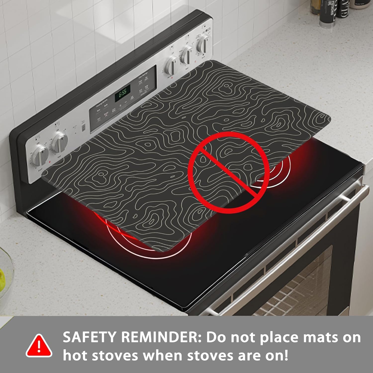 Stove Top Covers,Black Geographic Contour Line Rubber Flat RV Range Stovetop Protector,Prevents Scratching, Expands Usable Space 28.5'' x 20.5''
