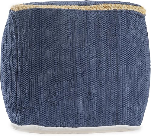 Miniatura 102 de L.R. Resources Inc LR Home Puf otomano de transición de poliéster gris/marfil para decoración del hogar | Reposapiés hecho a mano para decoración de