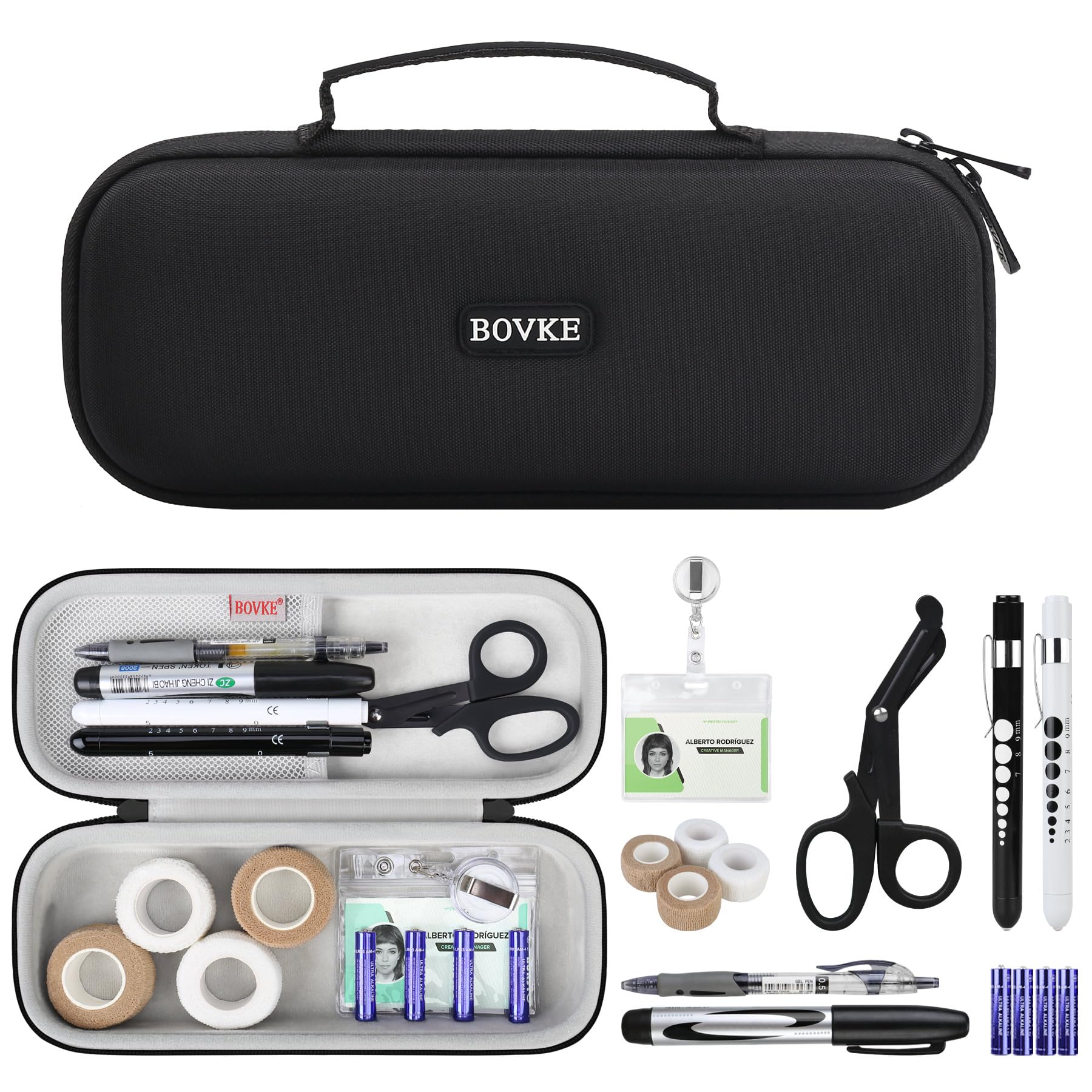 BOVKE 15 Pcs Stethoscope Case Nurse Accessories for Work Includes Stethoscope Case, Medical Scissor, 2 Penlights with Batteries, Bandage Wraps, Name