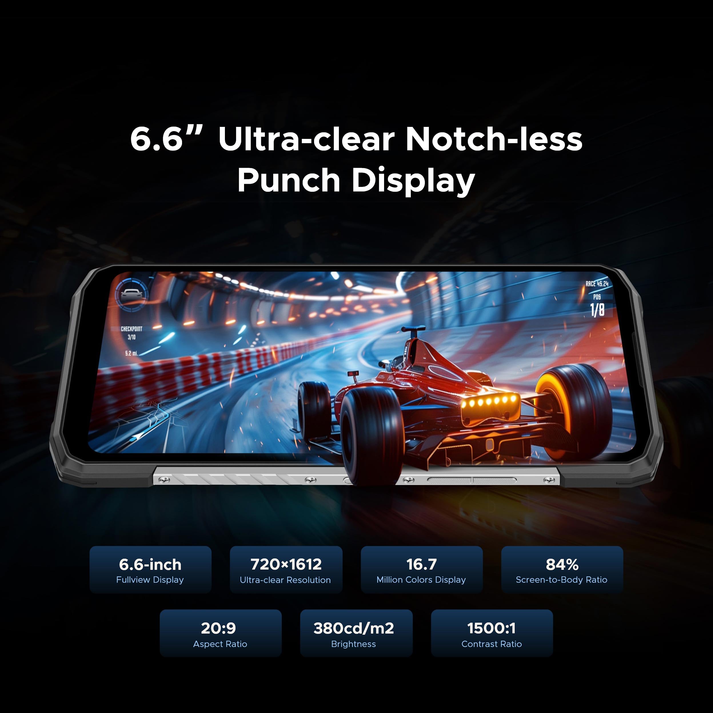 DOOGEE Blade10 Power Rugged Smartphone, 10300mAh, 24GB RAM + 256GB ROM, Display 6.6 Pollici HD+ 90Hz, AI Camera 50MP, Octa-Core, Android 14, Dual SIM, NFC, Unlock, 2024 - Nero