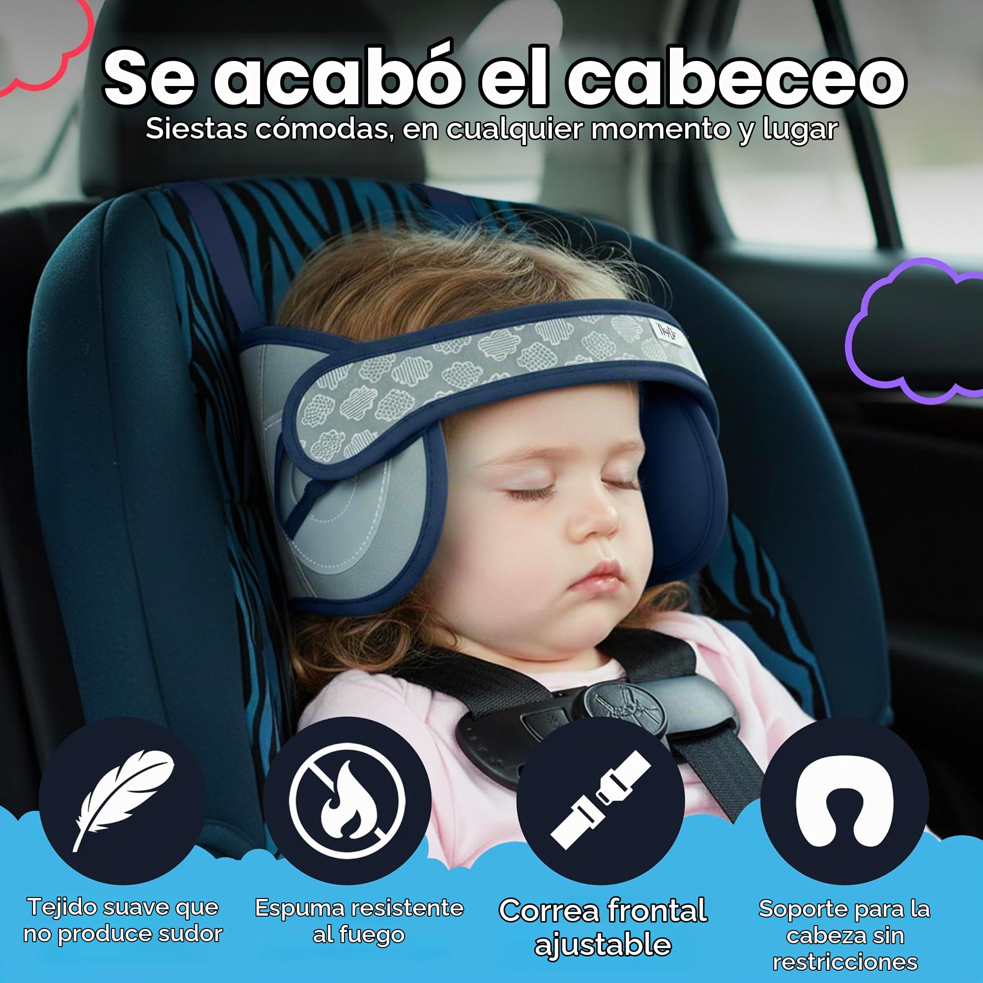 NAPUP Soporte de cabeza infantil para asientos de coche, solución de apoyo segura y cómoda para la cabeza y el cuello para asientos de automóvil orientados hacia adelante y refuerzos de respaldo alto,