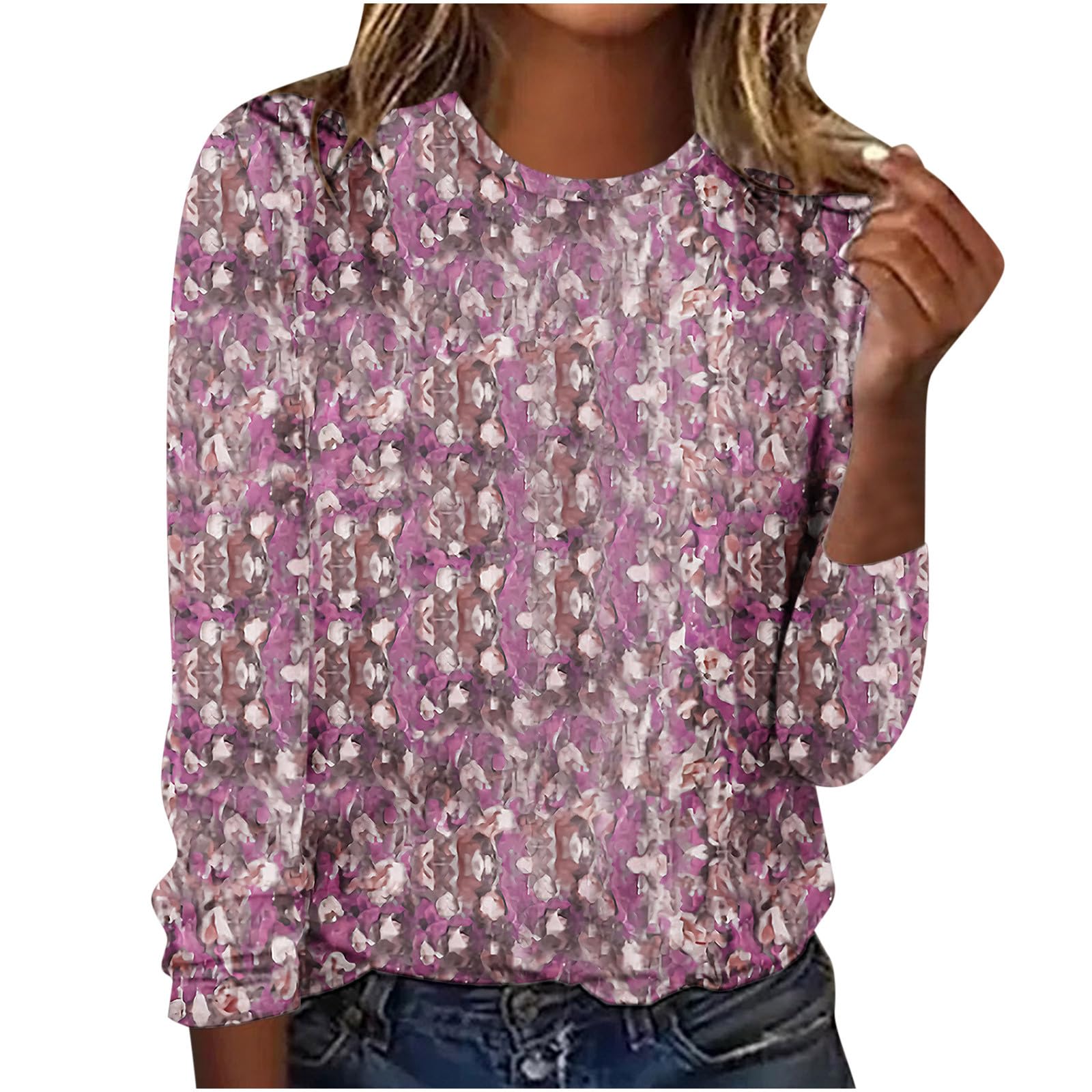 SMIDOWWomens Long Sleeve Shirts Spring Blouse Fall Fashion Tops Tees T-Shirt Slim Fit Tunic Tops Solid Color Plain Top