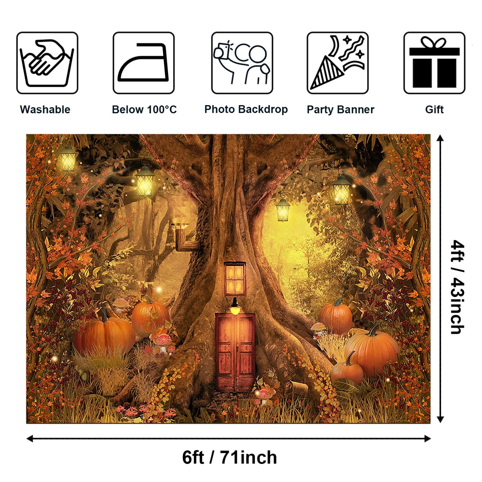 Toile De Fond Halloween 2,1x1,5m - Sorcières, Citrouilles, Chat Noir - Polyester - Pour Fête Et Photo