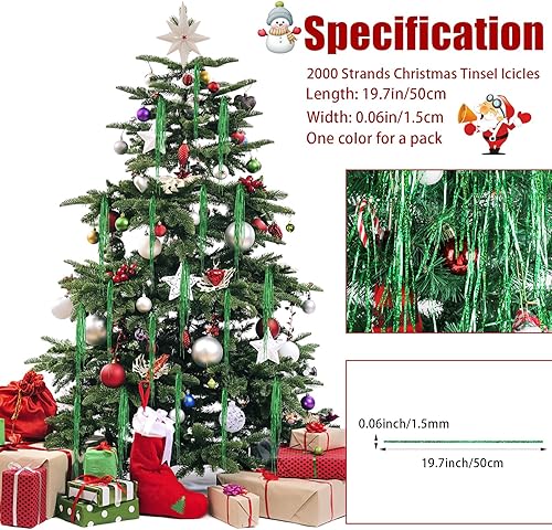 Miniatura 3 de CCINEE Carámbanos de oropel de Navidad de 2000 hebras, carámbano de aluminio de Mylar brillante de 19.7 pulgadas para árbol de Navidad, vacaciones,