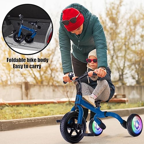 Miniatura 7 de YGJT Triciclo de iluminación 3 en 1 para niños pequeños de 2 a 5 años, bicicleta de equilibrio plegable para niños con asiento ajustable y pedal