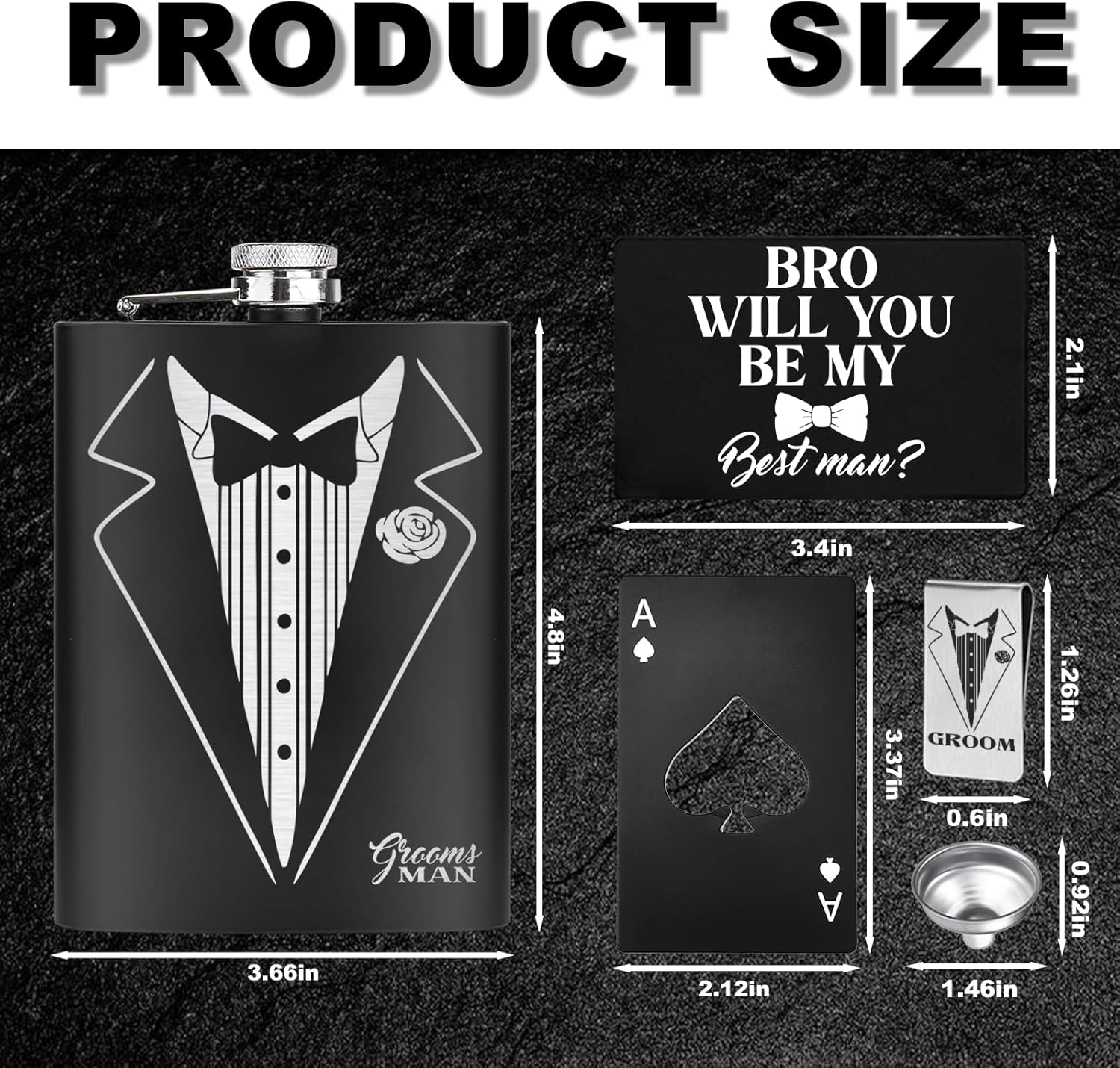 33 Pcs Groomsmen Proposal Gift - 8 Flasks 8 Funnel 8 Bottle Opener 6 Invitation Card 7 Money Clip, Groomsmen Gifts Set of 7 for Wedding