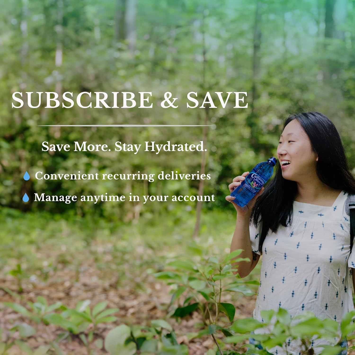 Callaway Blue Mountain Springwater, Natural Georgia Mountain Water, Bottled at the Source, Low Mineral 31 ppm TDS, Premium Drinking Bottles for Home, Office, Restaurant, 24 Pack