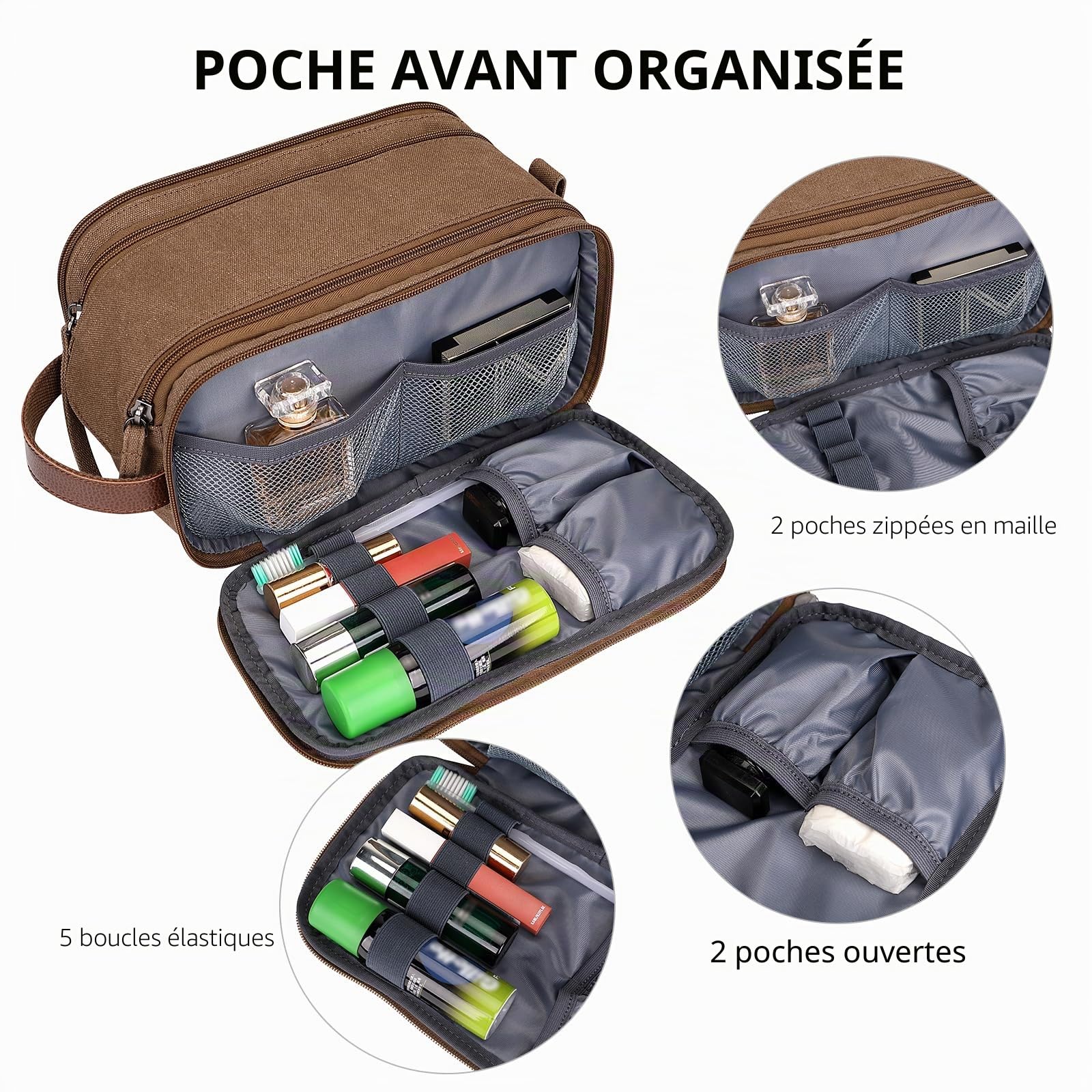 WITZMAN Trousse de Toilette en Toile pour Hommes avec Crochet de Suspension