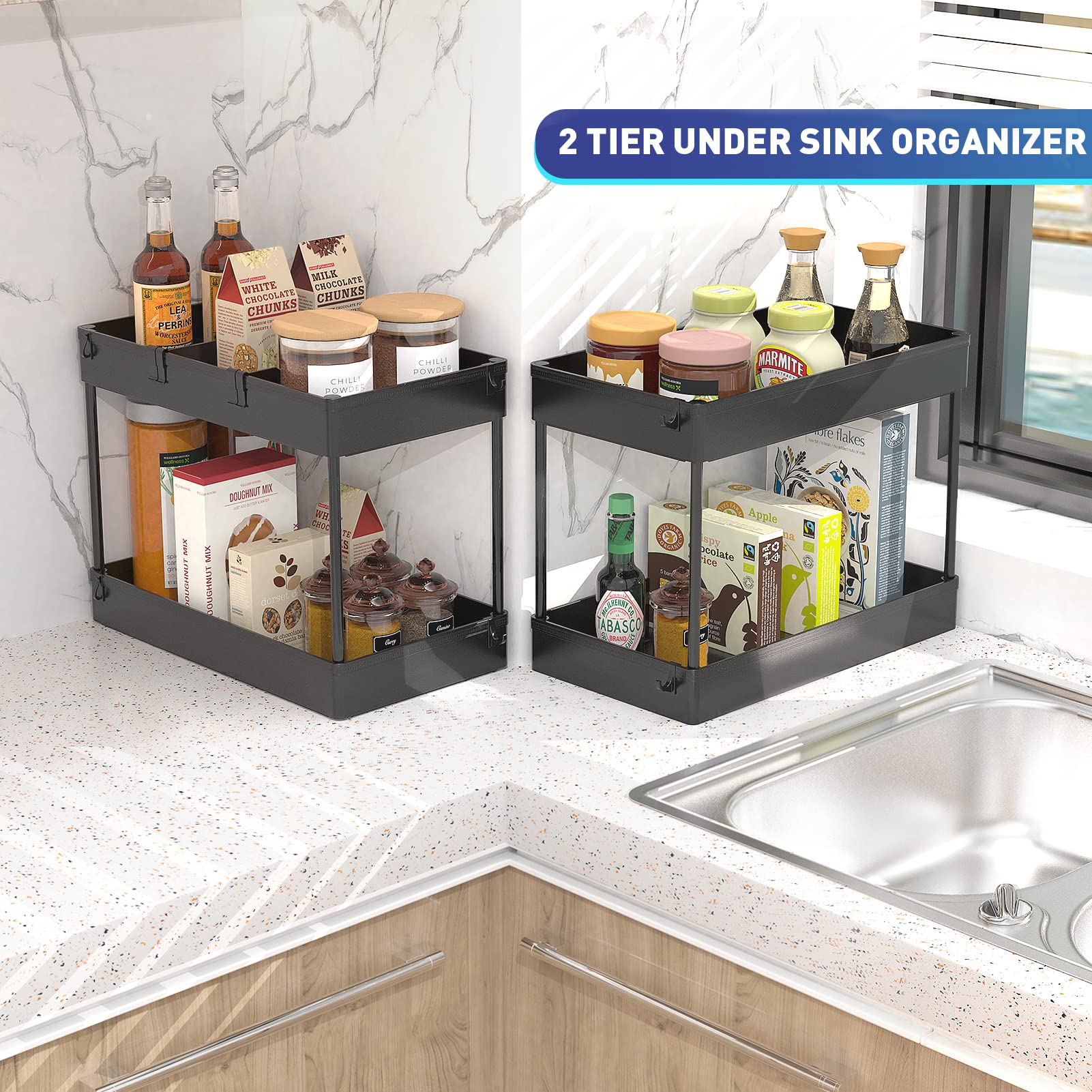 JIUYOTREE Rolwagen, van kunststof, met 4 niveaus, extra hangende bekers, handgrepen, afsluitbare wielen, voor woonkamer, badkamer, keuken en kantoor, wit