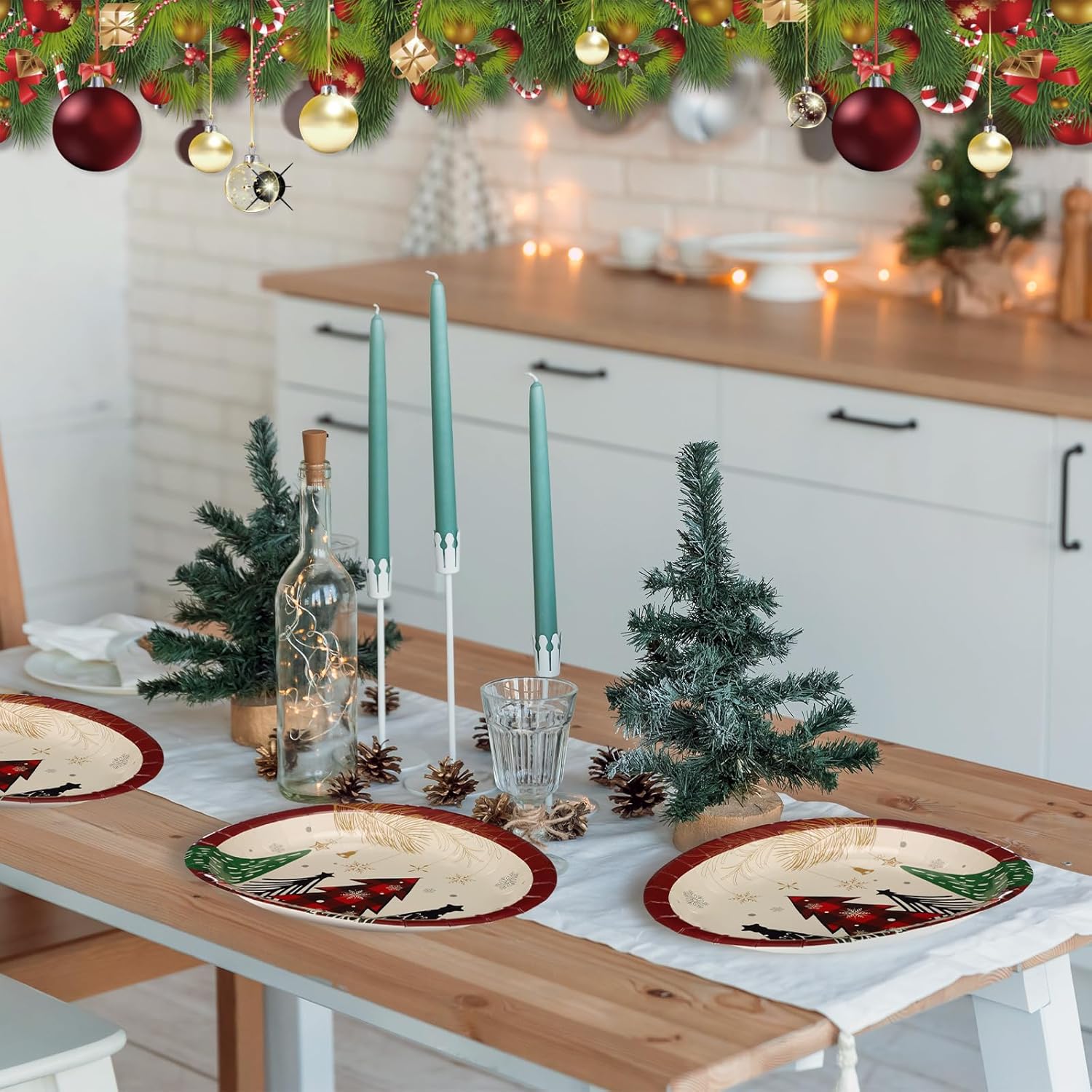 Havawish 100 Pcs Large Christmas Oval Paper Plates 10.8" x 12.6" Christmas Disposable Party Trays Xmas Paper Platters Dinner Serving Plates for xmas Holiday Dinner Table Supplies(Christmas Tree)